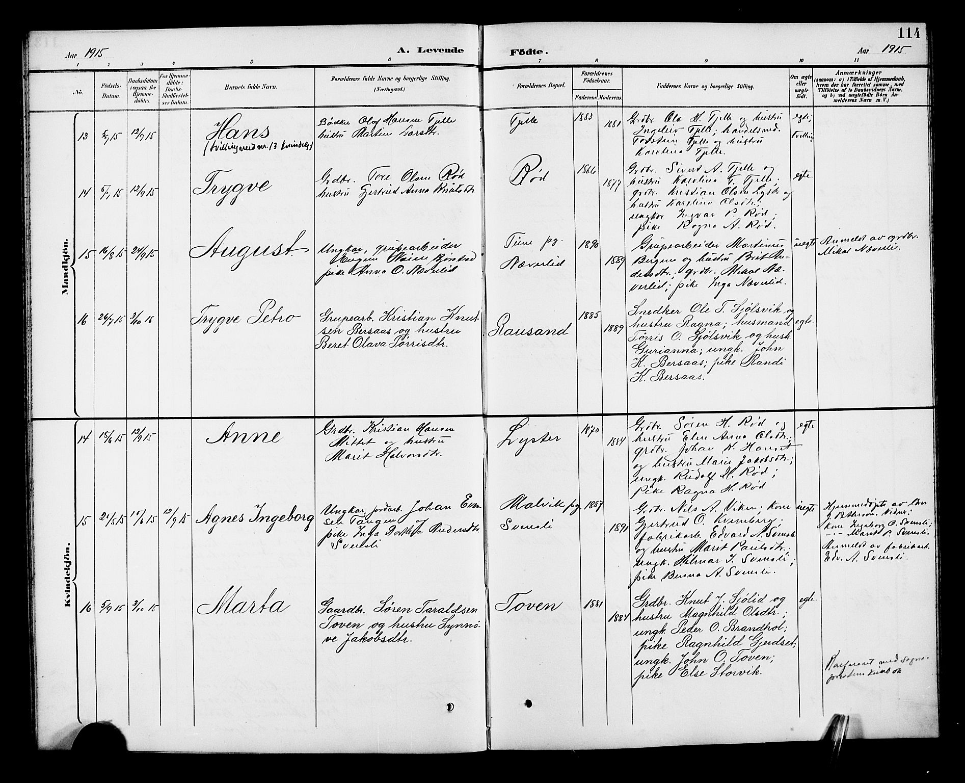 Ministerialprotokoller, klokkerbøker og fødselsregistre - Møre og Romsdal, AV/SAT-A-1454/551/L0632: Parish register (copy) no. 551C04, 1894-1920, p. 114