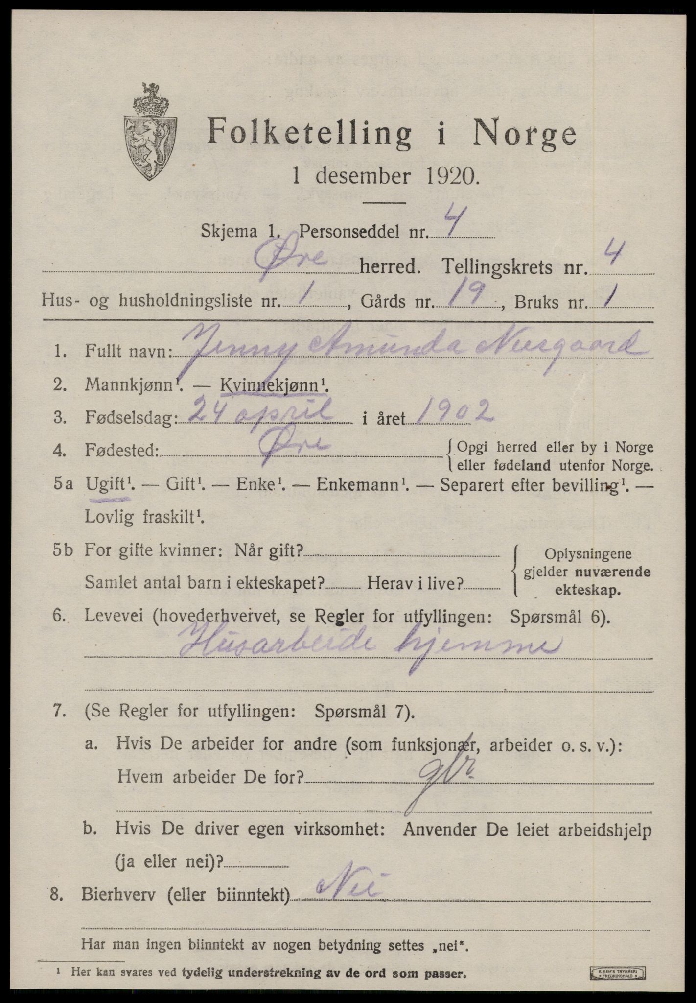 SAT, 1920 census for Øre, 1920, p. 2039