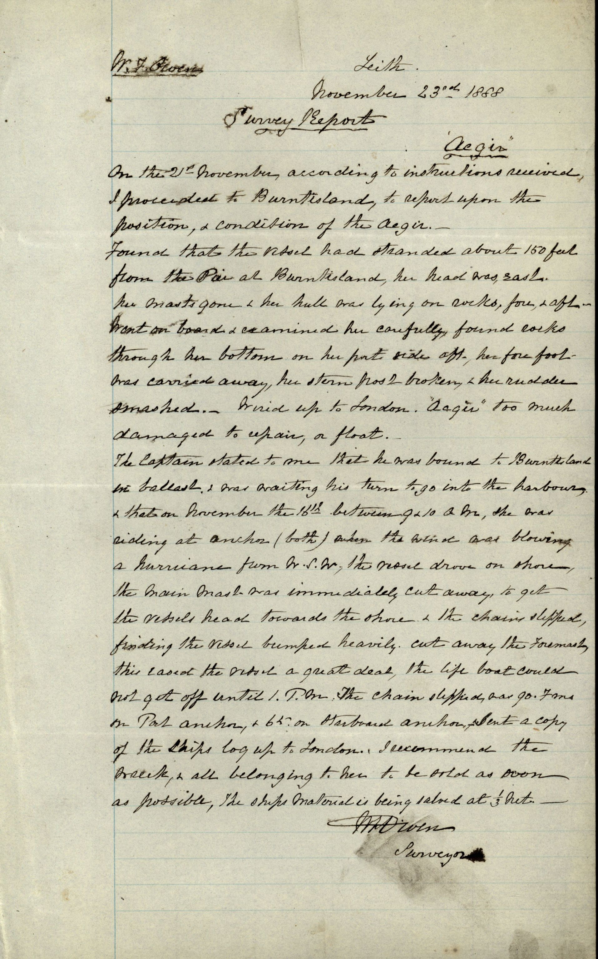 Pa 63 - Østlandske skibsassuranceforening, VEMU/A-1079/G/Ga/L0022/0003: Havaridokumenter / Ægir, Heldine, Henrik Wergeland, Høvding, General Prim, 1888, p. 2