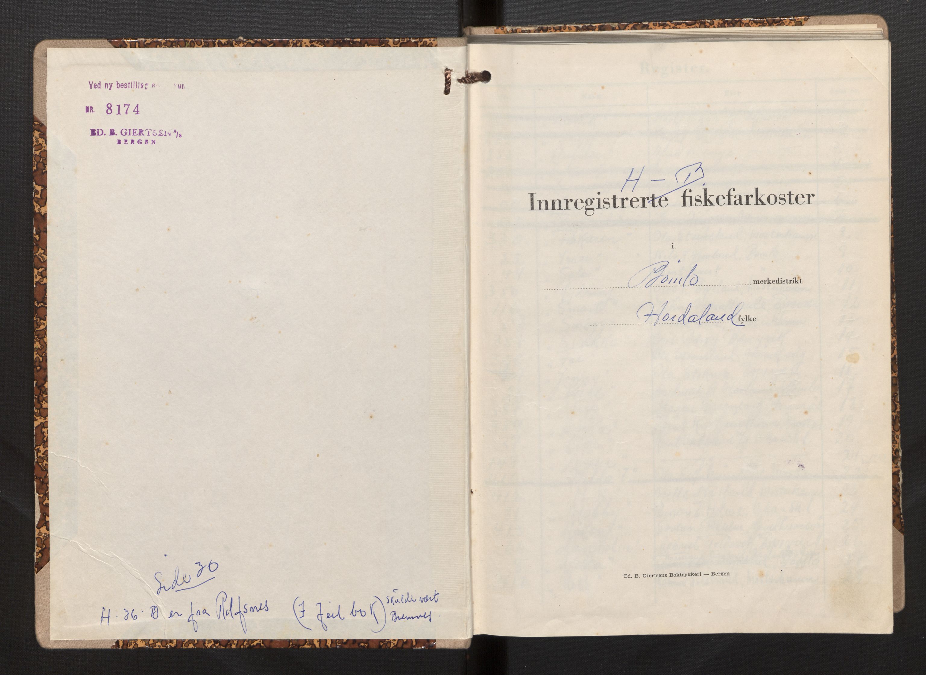 Fiskeridirektoratet - 1 Adm. ledelse - 13 Båtkontoret, AV/SAB-A-2003/I/Ia/Iah/L0031: 135.0809/5 Merkeprotokoll - Bømlo, 1963-1969