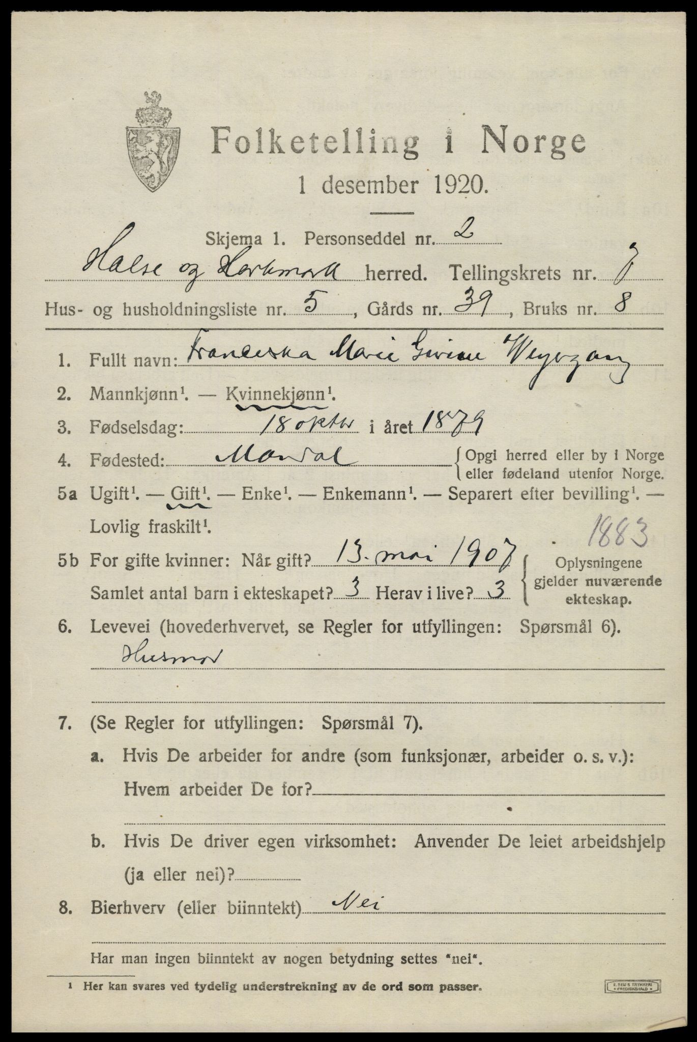 SAK, 1920 census for Halse og Harkmark, 1920, p. 3747