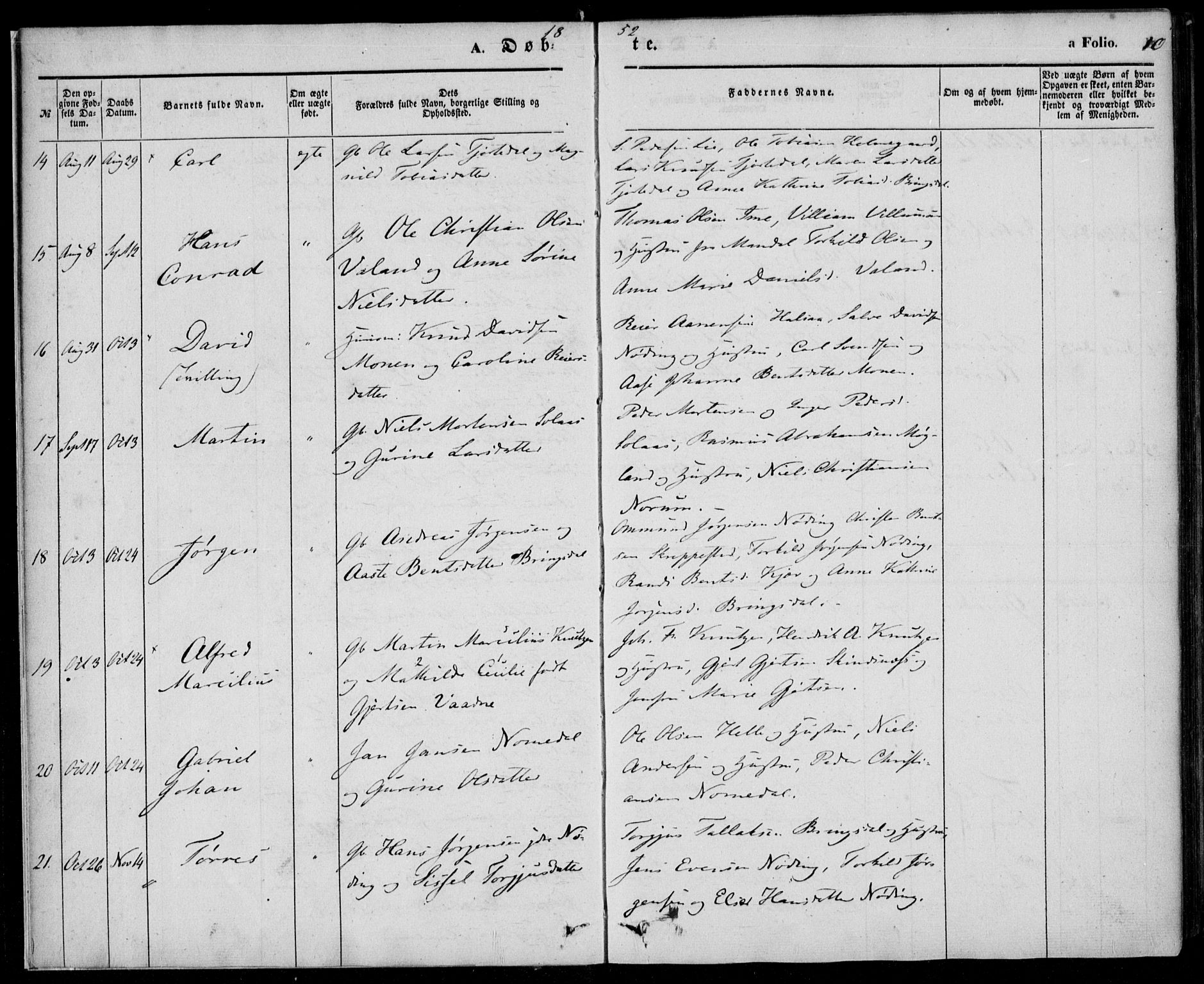 Holum sokneprestkontor, SAK/1111-0022/F/Fa/Faa/L0005: Parish register (official) no. A 5, 1850-1864, p. 10