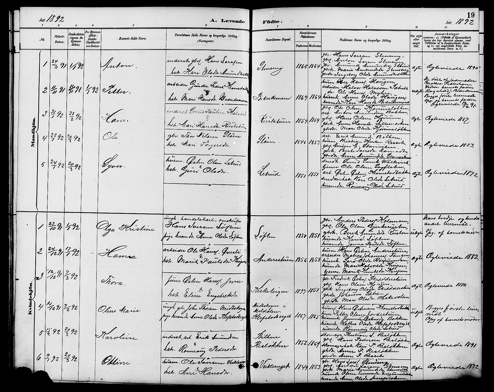 Nord-Fron prestekontor, SAH/PREST-080/H/Ha/Hab/L0006: Parish register (copy) no. 6, 1887-1914, p. 19