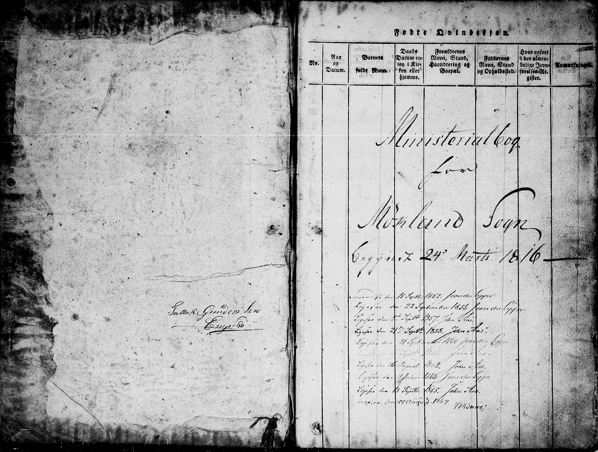Herefoss sokneprestkontor, SAK/1111-0019/F/Fb/Fbc/L0001: Parish register (copy) no. B 1, 1816-1866