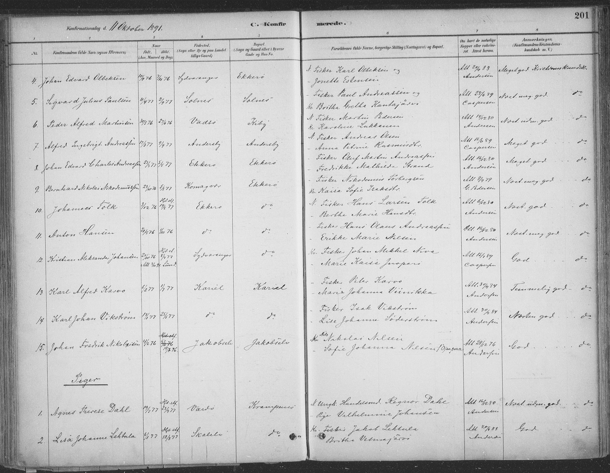 Vadsø sokneprestkontor, SATØ/S-1325/H/Ha/L0009kirke: Parish register (official) no. 9, 1881-1917, p. 201