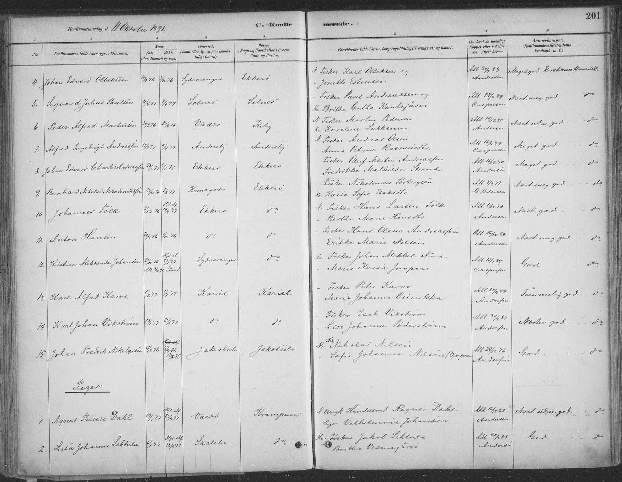 Vadsø sokneprestkontor, AV/SATØ-S-1325/H/Ha/L0009kirke: Parish register (official) no. 9, 1881-1917, p. 201