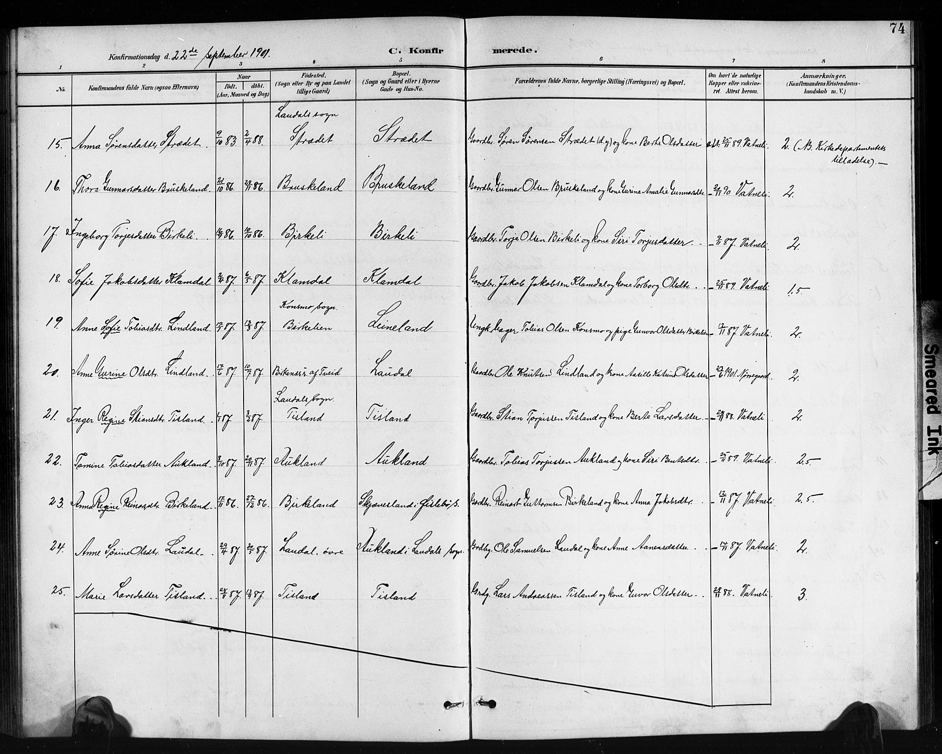 Holum sokneprestkontor, AV/SAK-1111-0022/F/Fb/Fbb/L0004: Parish register (copy) no. B 4, 1899-1920, p. 74