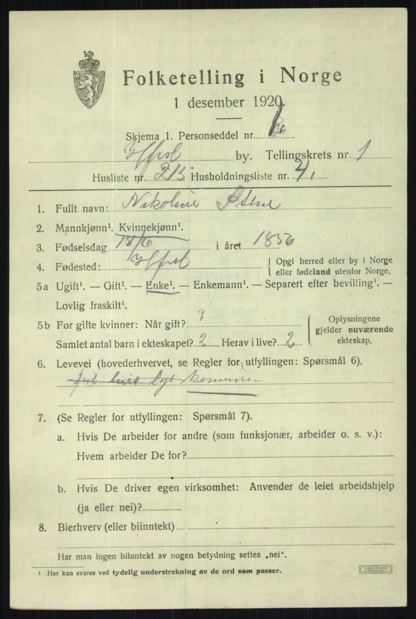 SATØ, 1920 census for Hammerfest, 1920, p. 5404