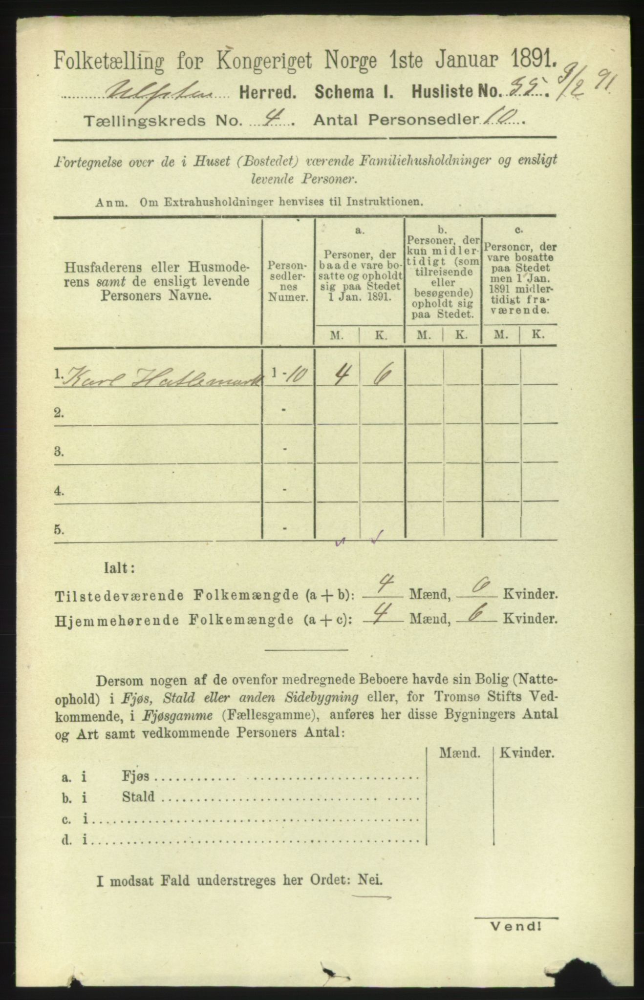 RA, 1891 census for 1516 Ulstein, 1891, p. 1015