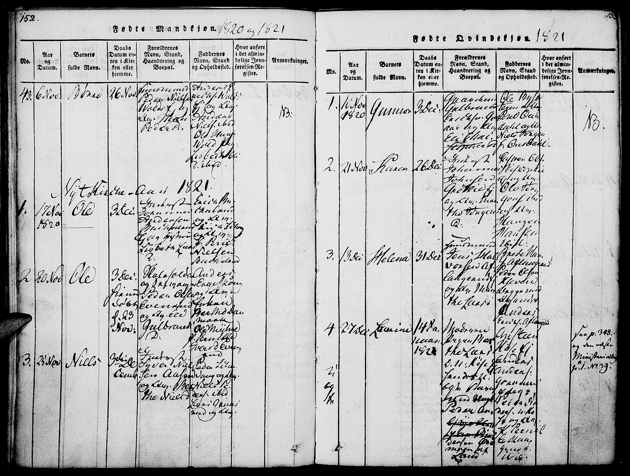 Nes prestekontor, Hedmark, SAH/PREST-020/K/Ka/L0002: Parish register (official) no. 2, 1813-1827, p. 152-153