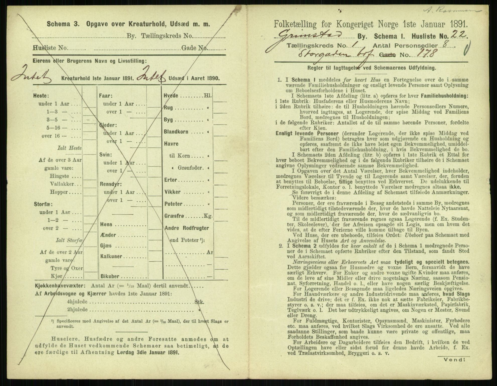 RA, 1891 census for 0904 Grimstad, 1891, p. 62