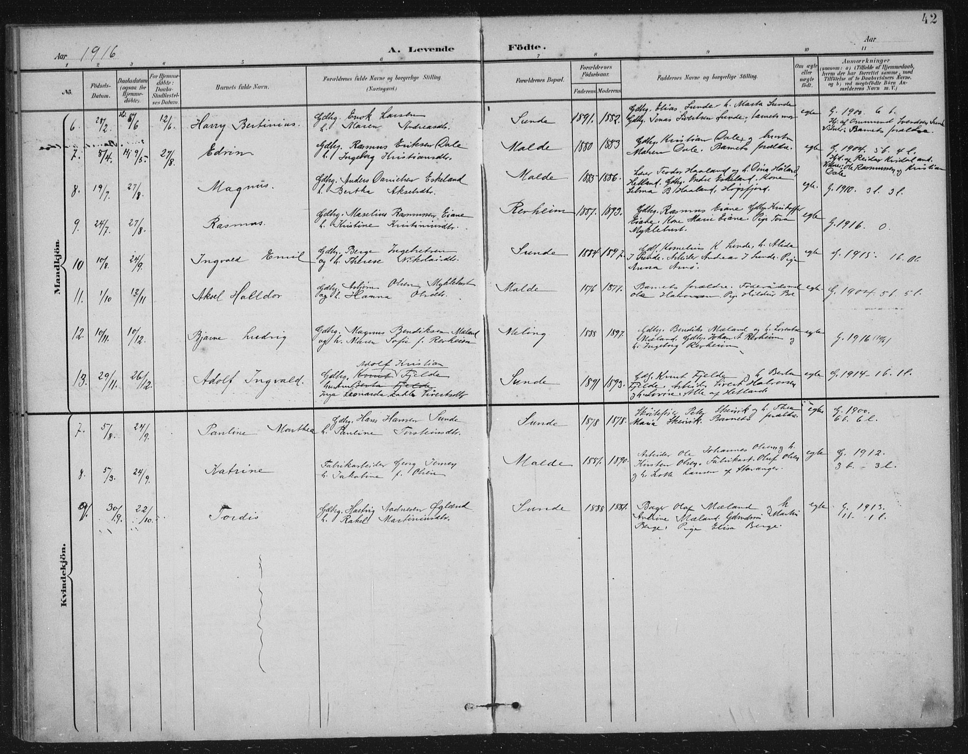 Håland sokneprestkontor, AV/SAST-A-101802/002/B/L0001: Parish register (official) no. A 13, 1901-1923, p. 42