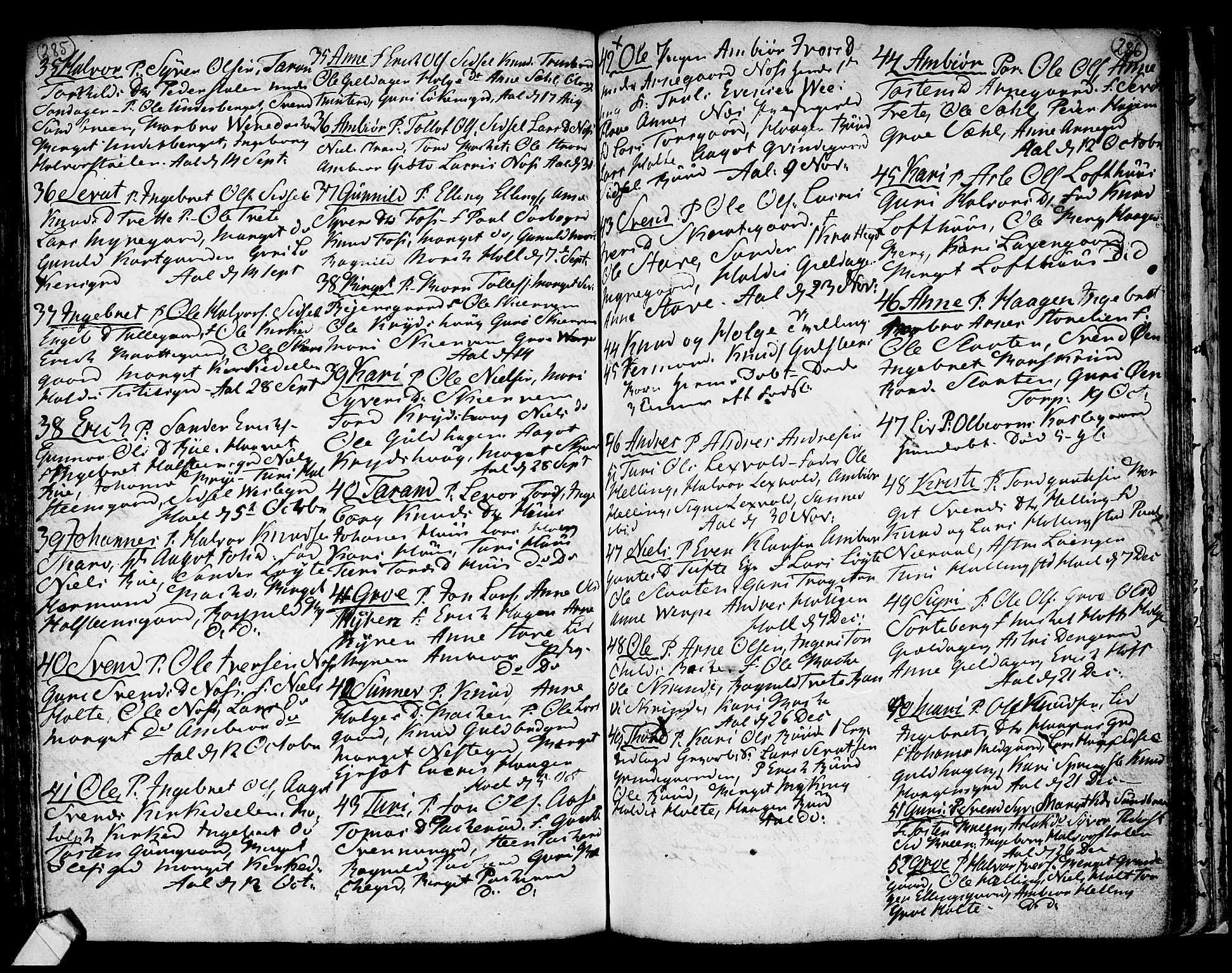 Ål kirkebøker, AV/SAKO-A-249/F/Fa/L0002: Parish register (official) no. I 2, 1771-1806, p. 285-286