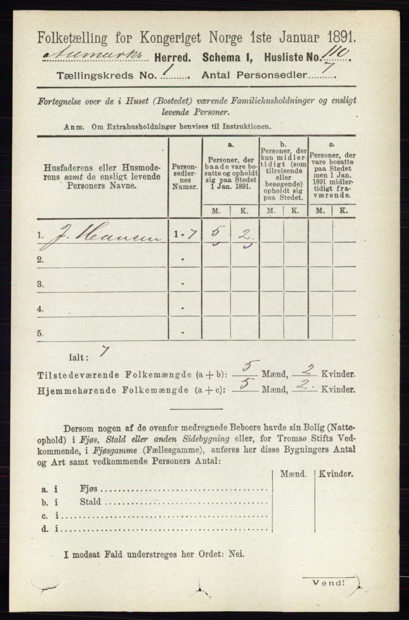 RA, 1891 census for 0118 Aremark, 1891, p. 136