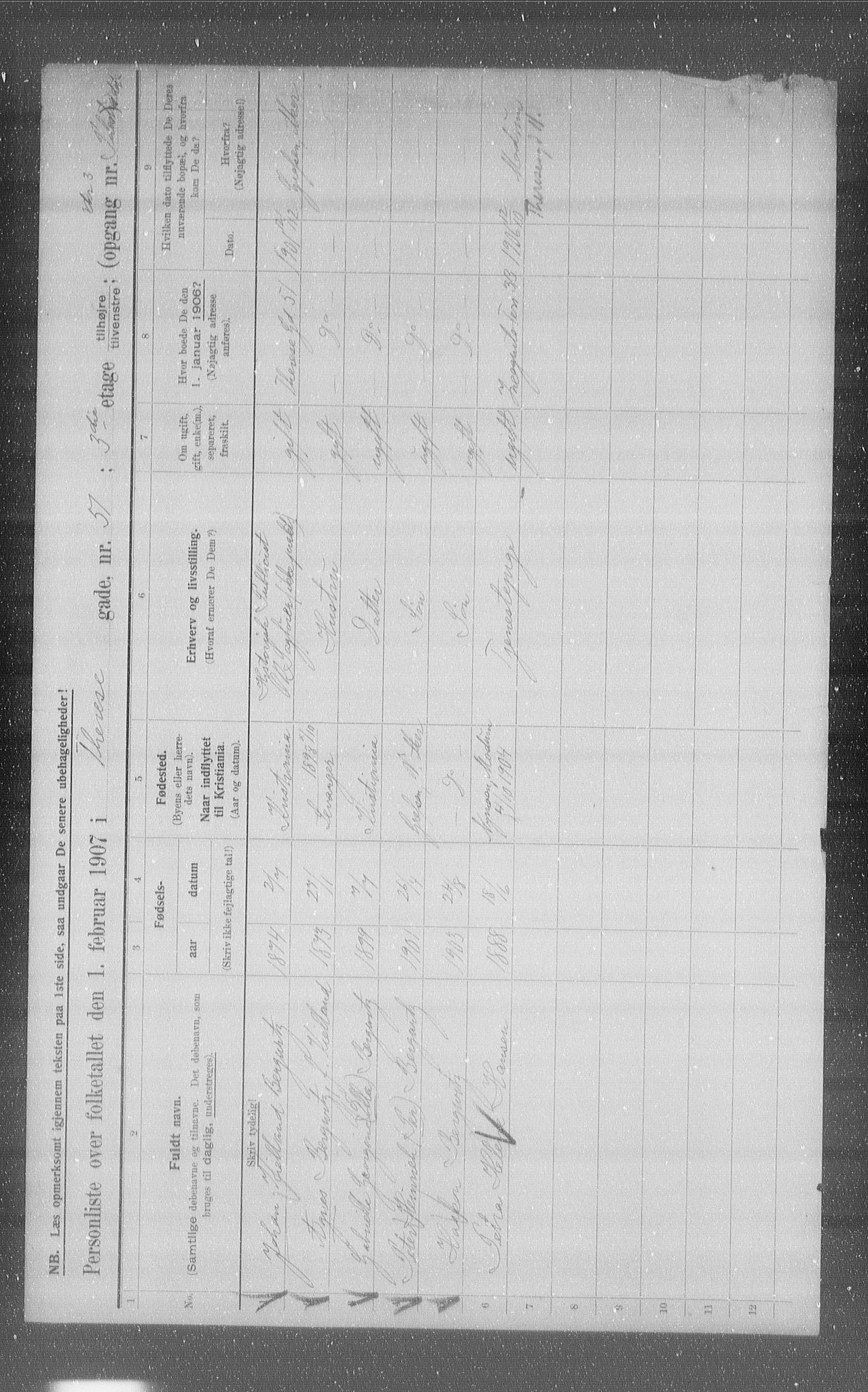 OBA, Municipal Census 1907 for Kristiania, 1907, p. 55362