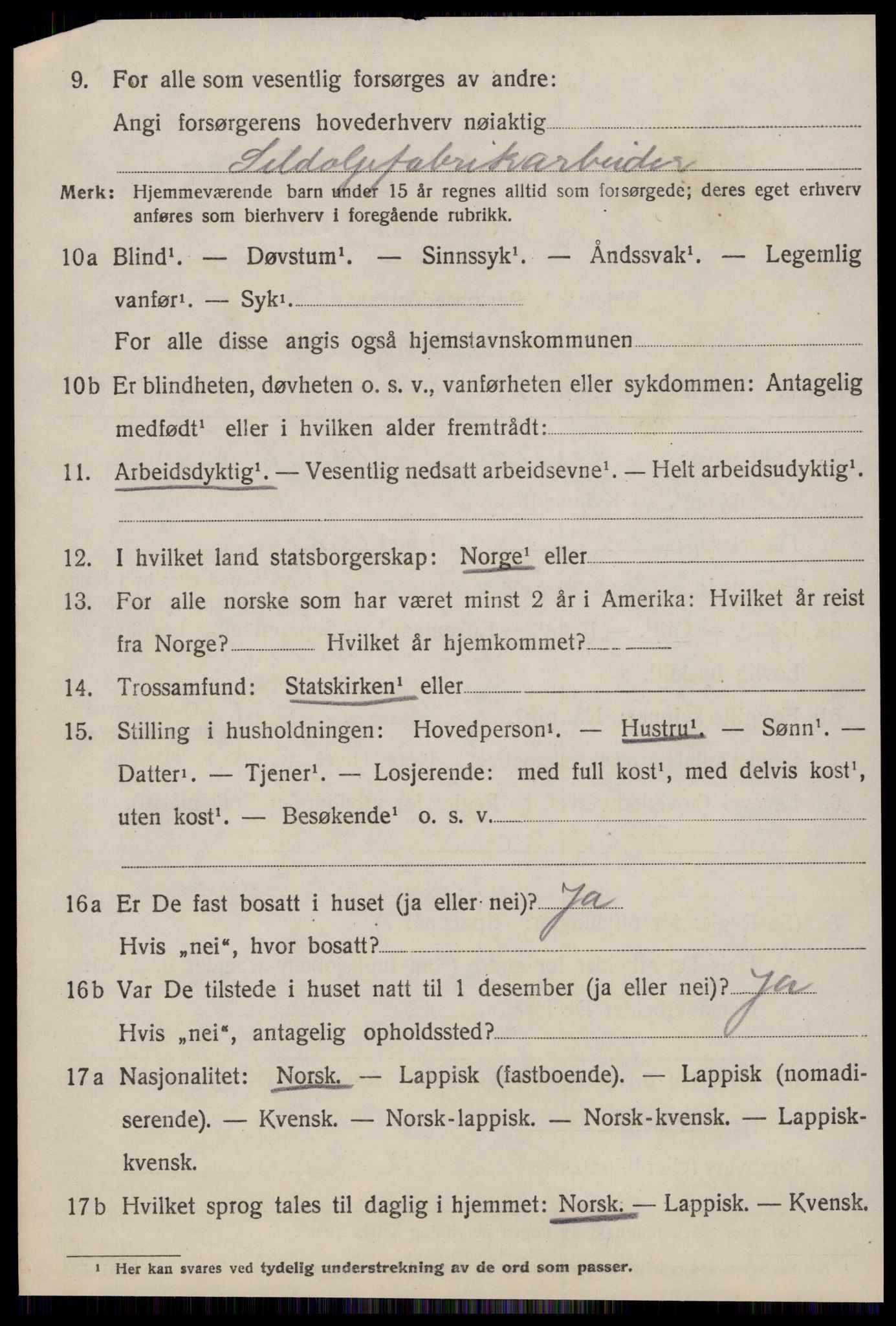 SAT, 1920 census for Orkanger, 1920, p. 3122