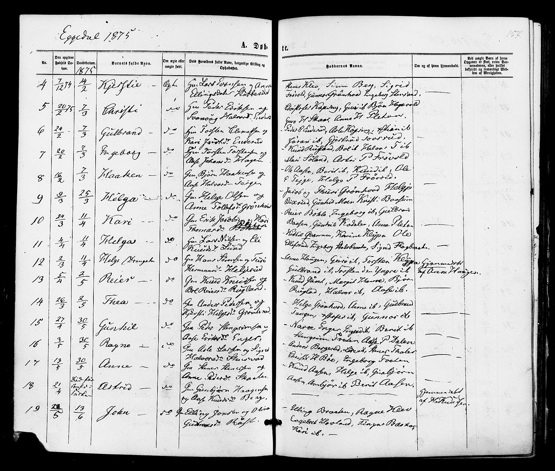 Sigdal kirkebøker, SAKO/A-245/F/Fa/L0010: Parish register (official) no. I 10 /3, 1872-1878, p. 157