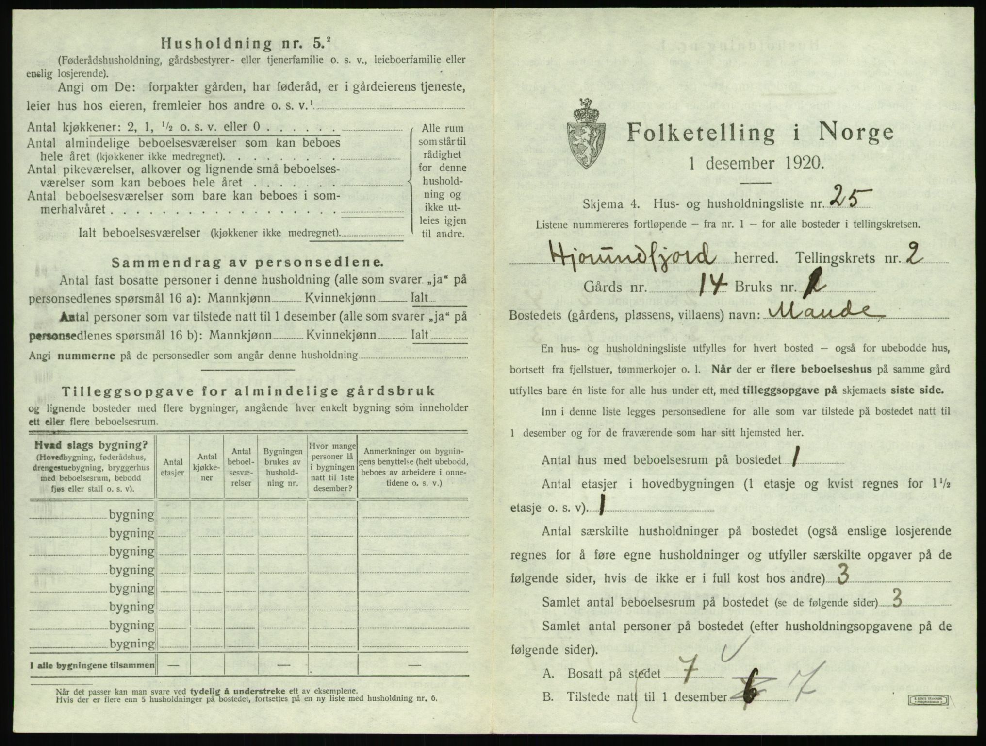 SAT, 1920 census for Hjørundfjord, 1920, p. 117