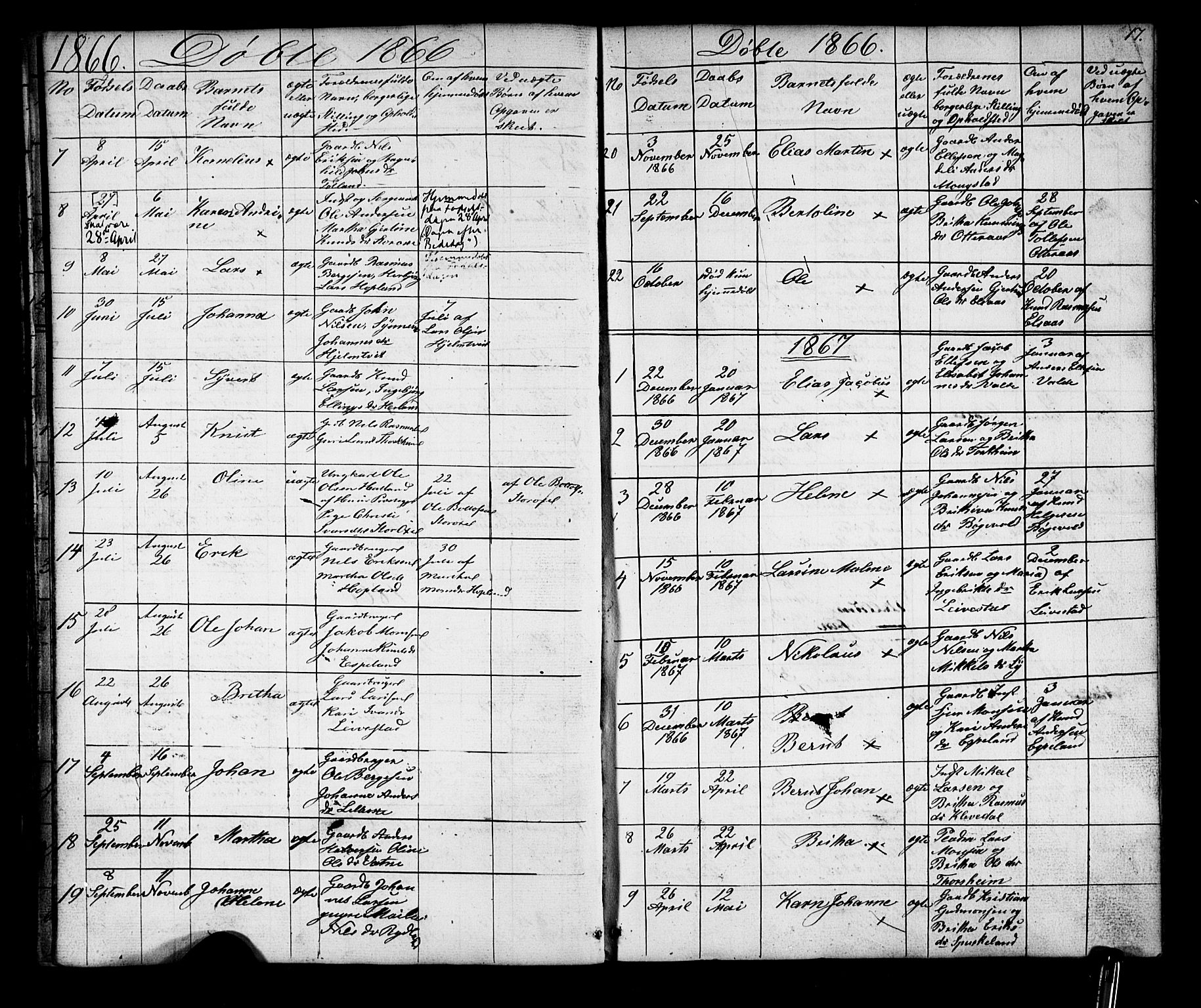 Alversund Sokneprestembete, SAB/A-73901/H/Ha/Hab: Parish register (copy) no. D 2, 1851-1889, p. 17