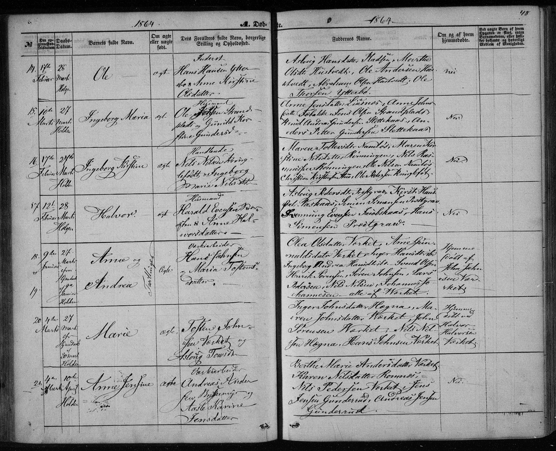 Holla kirkebøker, AV/SAKO-A-272/F/Fa/L0006: Parish register (official) no. 6, 1861-1869, p. 48