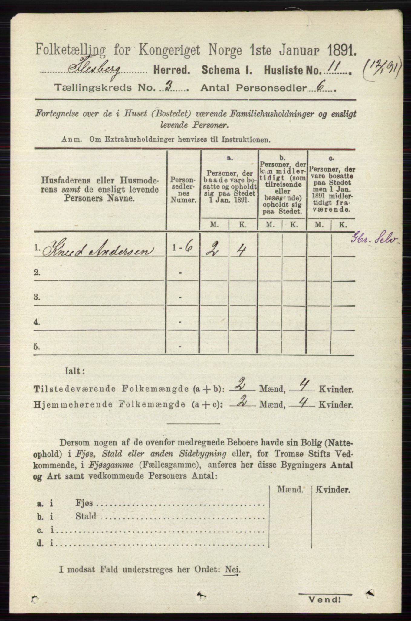 RA, 1891 census for 0631 Flesberg, 1891, p. 404