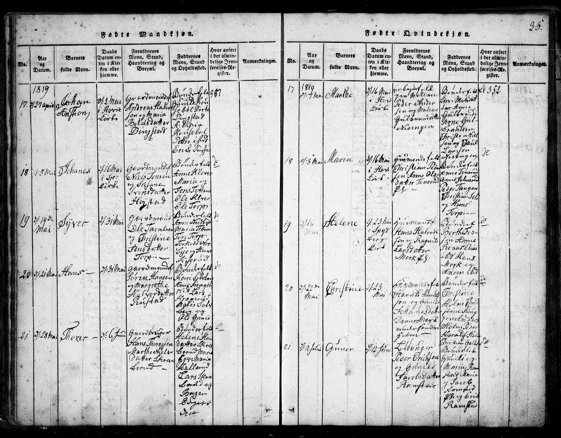 Spydeberg prestekontor Kirkebøker, SAO/A-10924/G/Ga/L0001: Parish register (copy) no. I 1, 1814-1868, p. 35