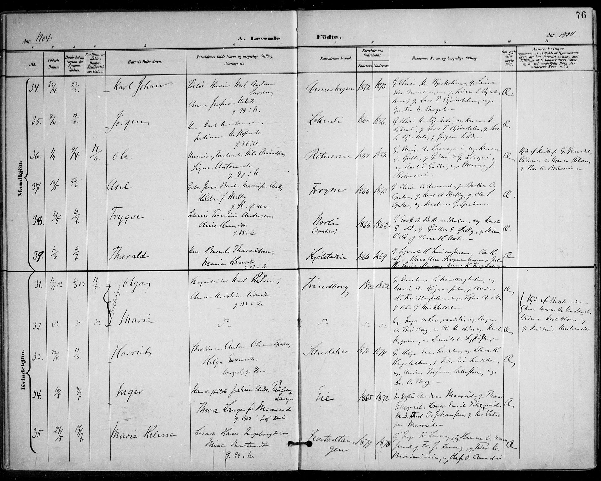 Nes prestekontor Kirkebøker, AV/SAO-A-10410/F/Fa/L0011: Parish register (official) no. I 11, 1899-1918, p. 76