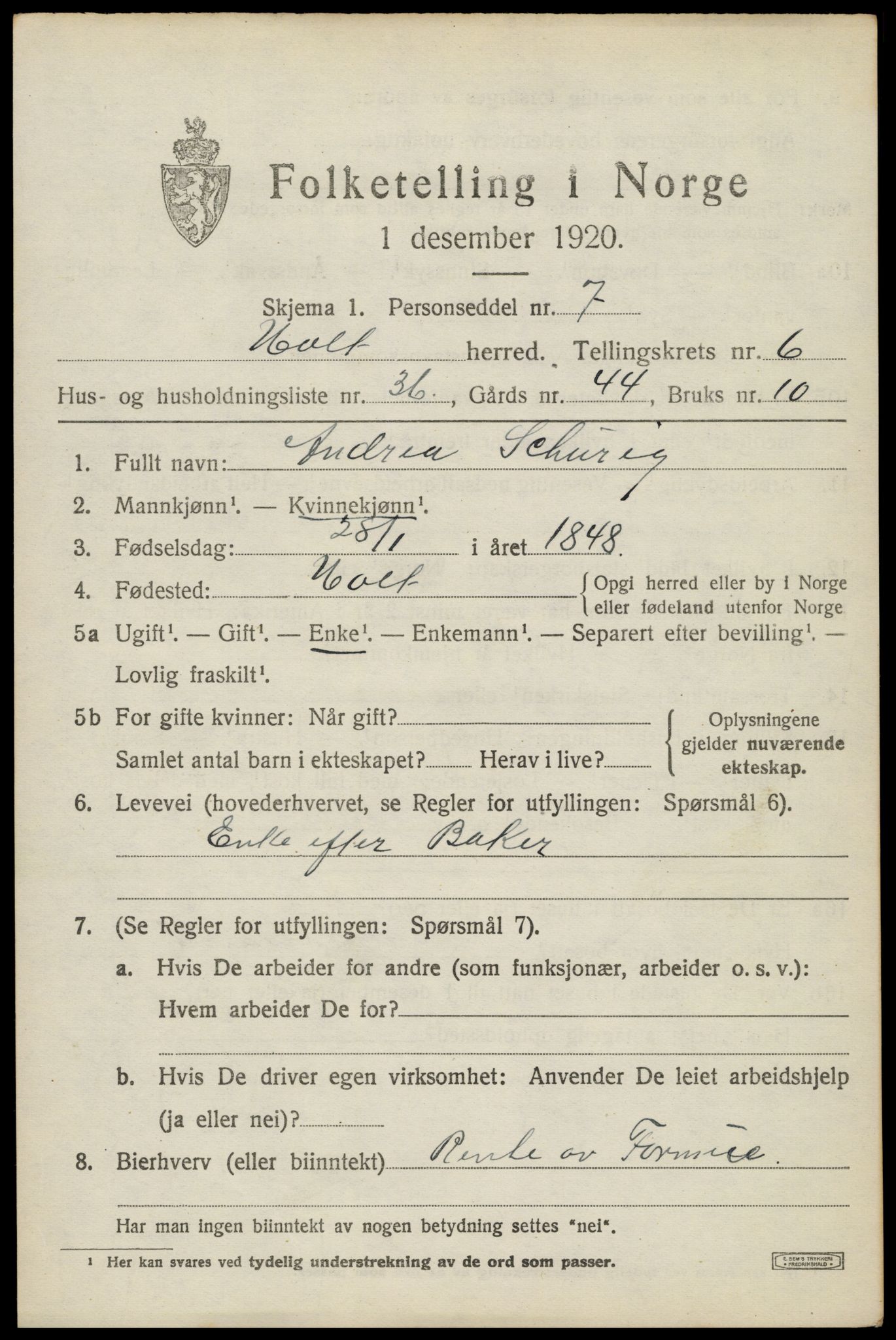 SAK, 1920 census for Holt, 1920, p. 4214