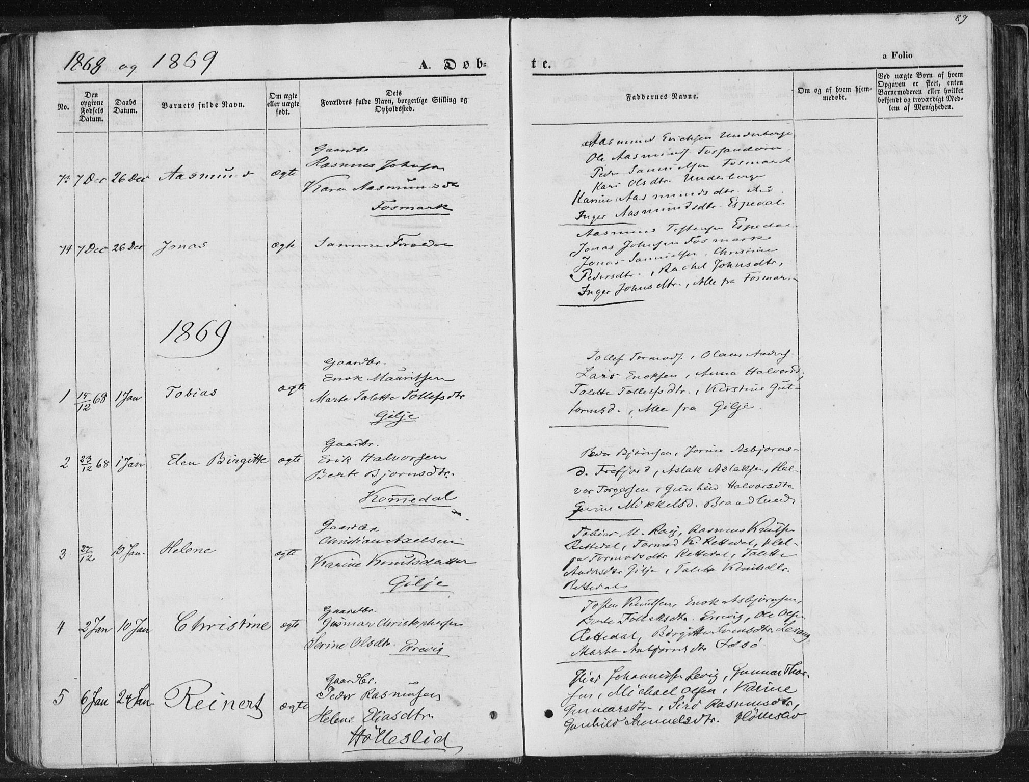 Høgsfjord sokneprestkontor, SAST/A-101624/H/Ha/Haa/L0001: Parish register (official) no. A 1, 1854-1875, p. 89