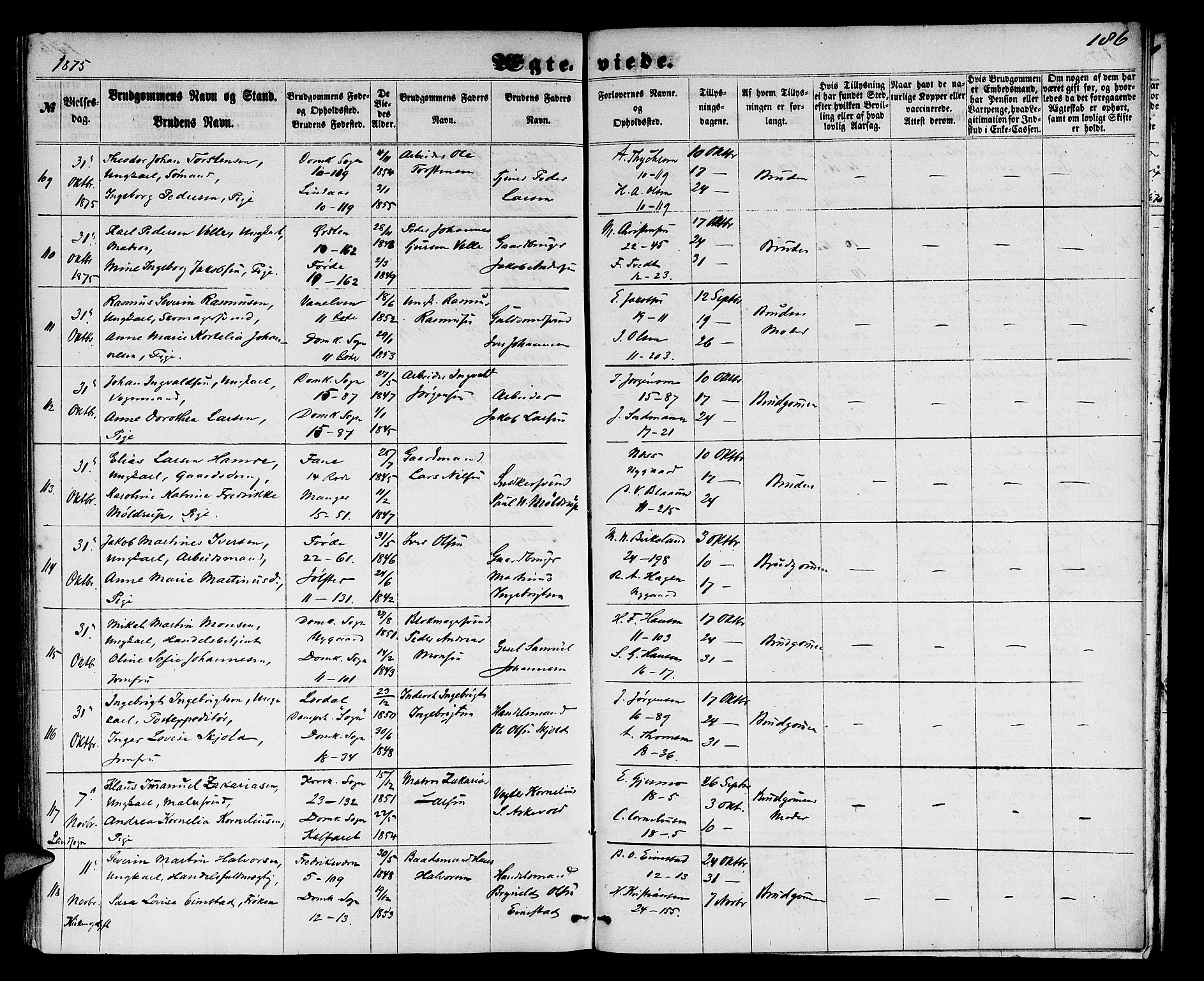 Domkirken sokneprestembete, AV/SAB-A-74801/H/Hab/L0030: Parish register (copy) no. D 2, 1857-1876, p. 186