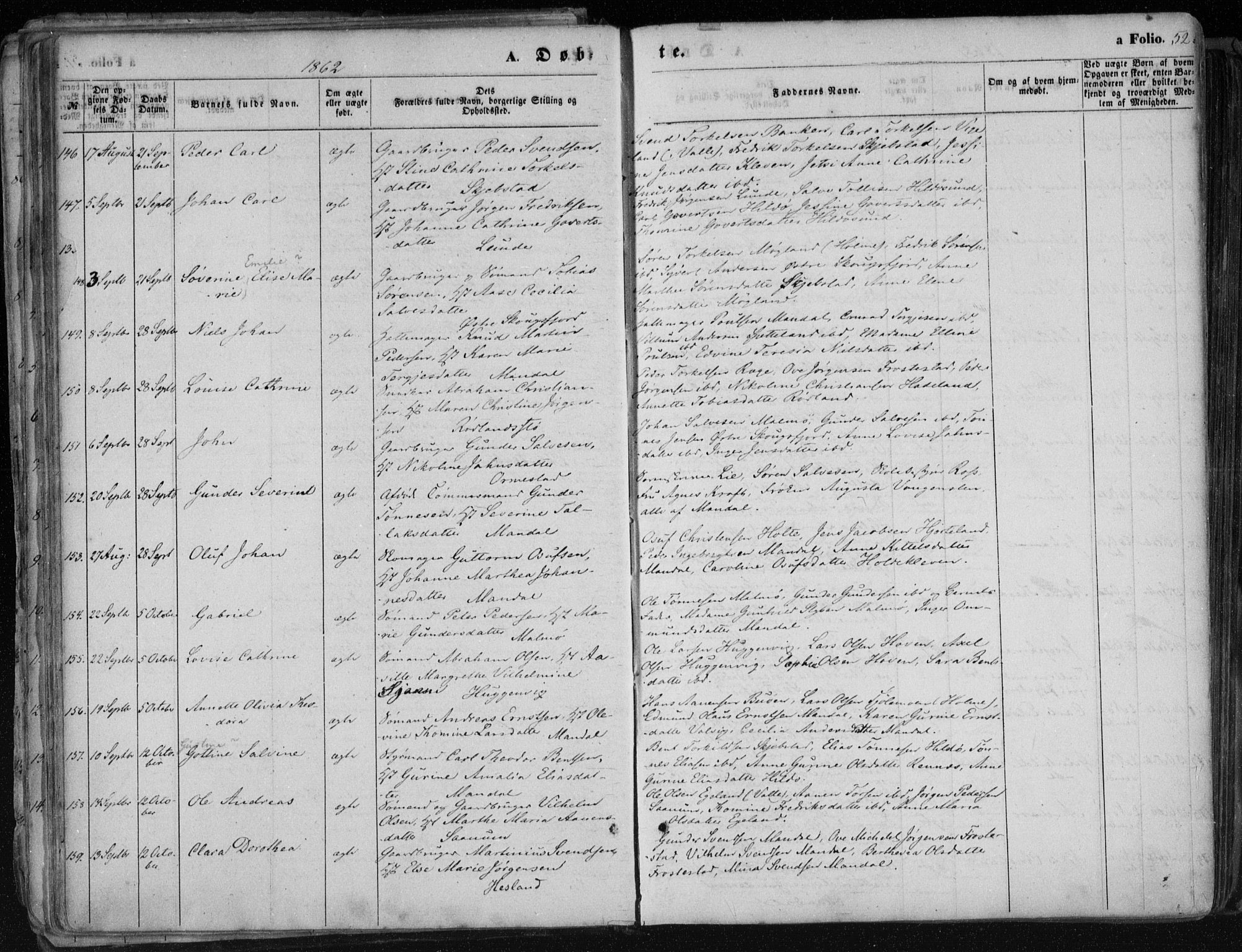 Mandal sokneprestkontor, AV/SAK-1111-0030/F/Fa/Faa/L0014: Parish register (official) no. A 14, 1859-1872, p. 52