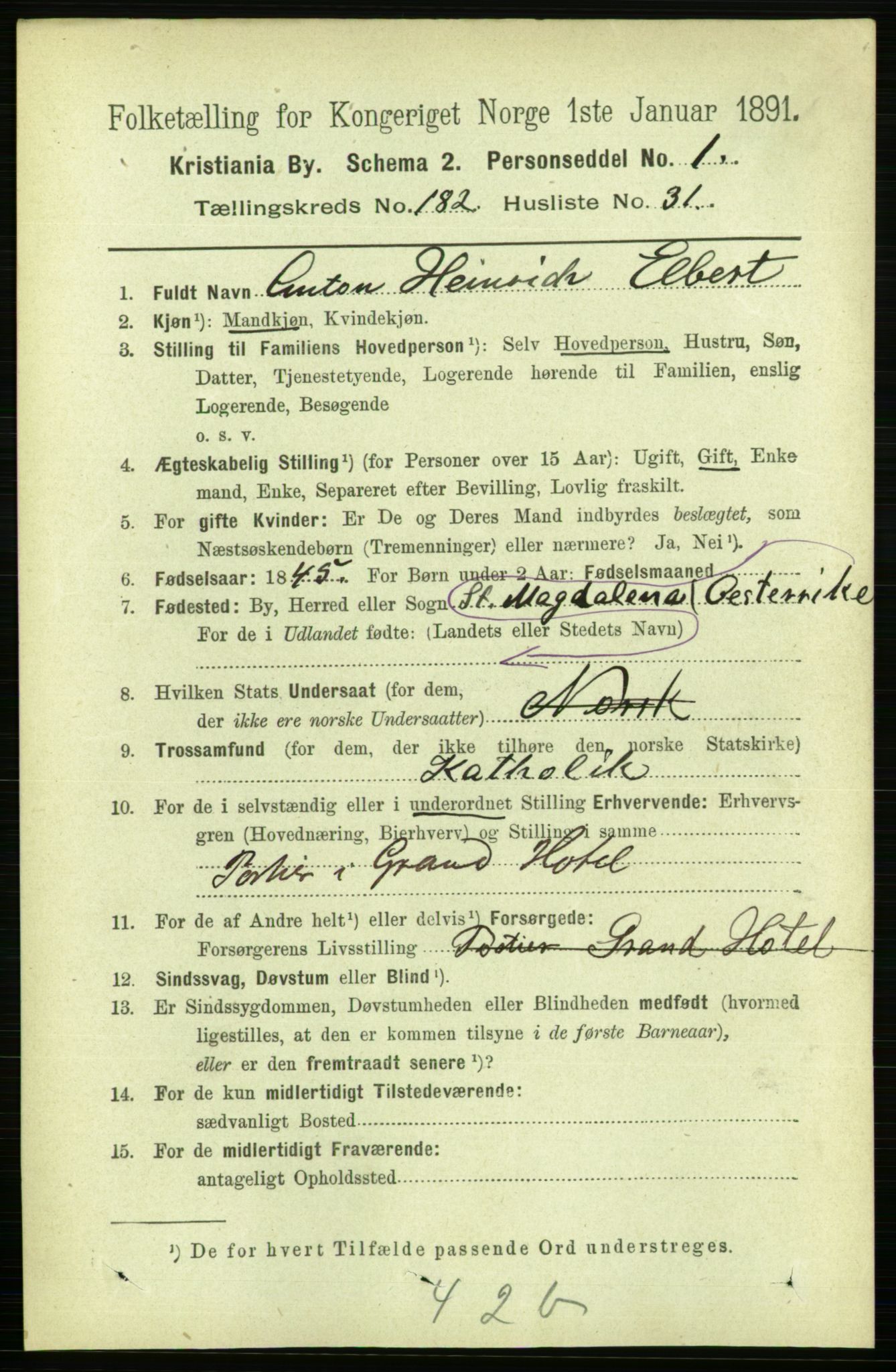 RA, 1891 census for 0301 Kristiania, 1891, p. 109074