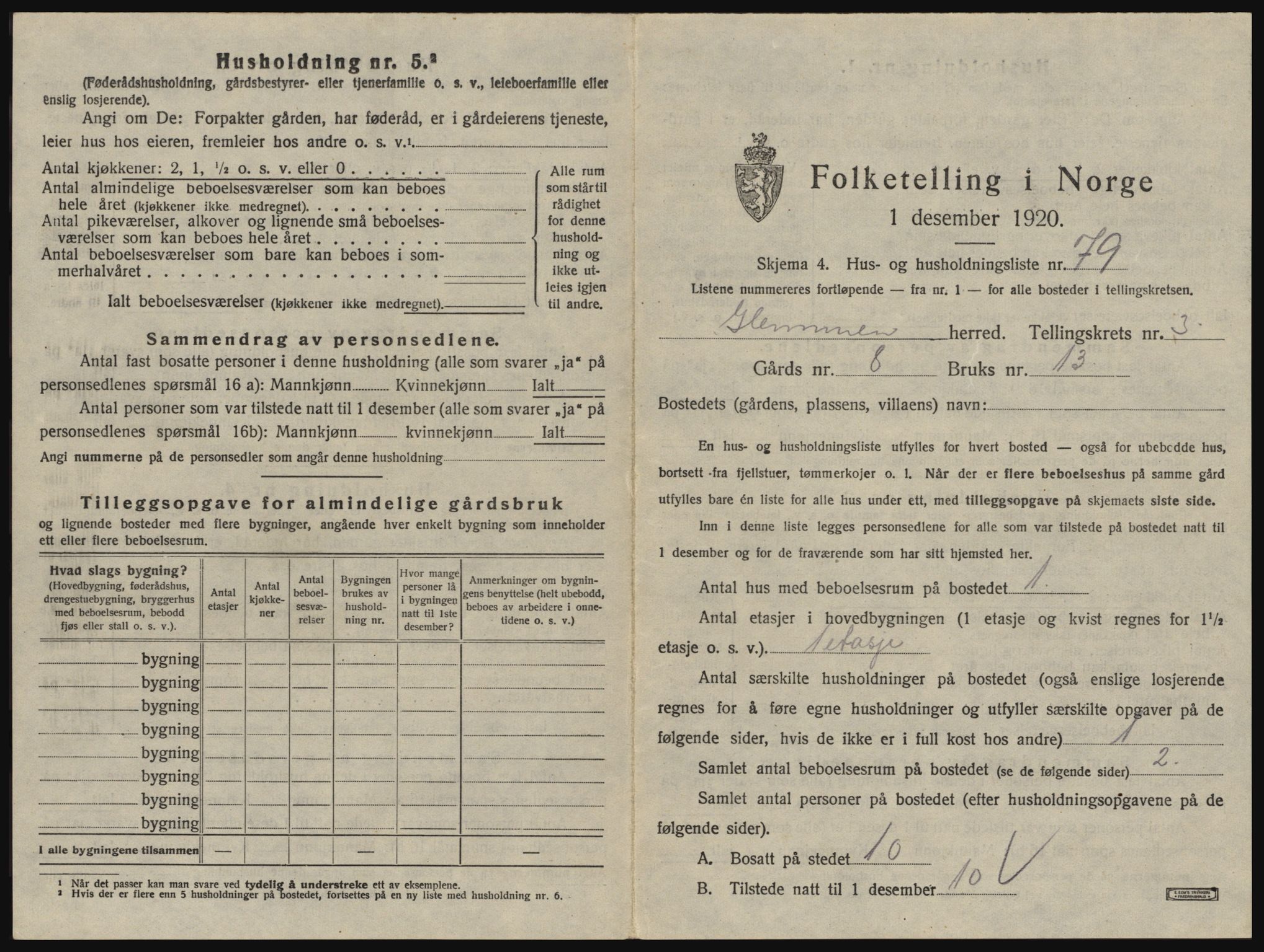 SAO, 1920 census for Glemmen, 1920, p. 607