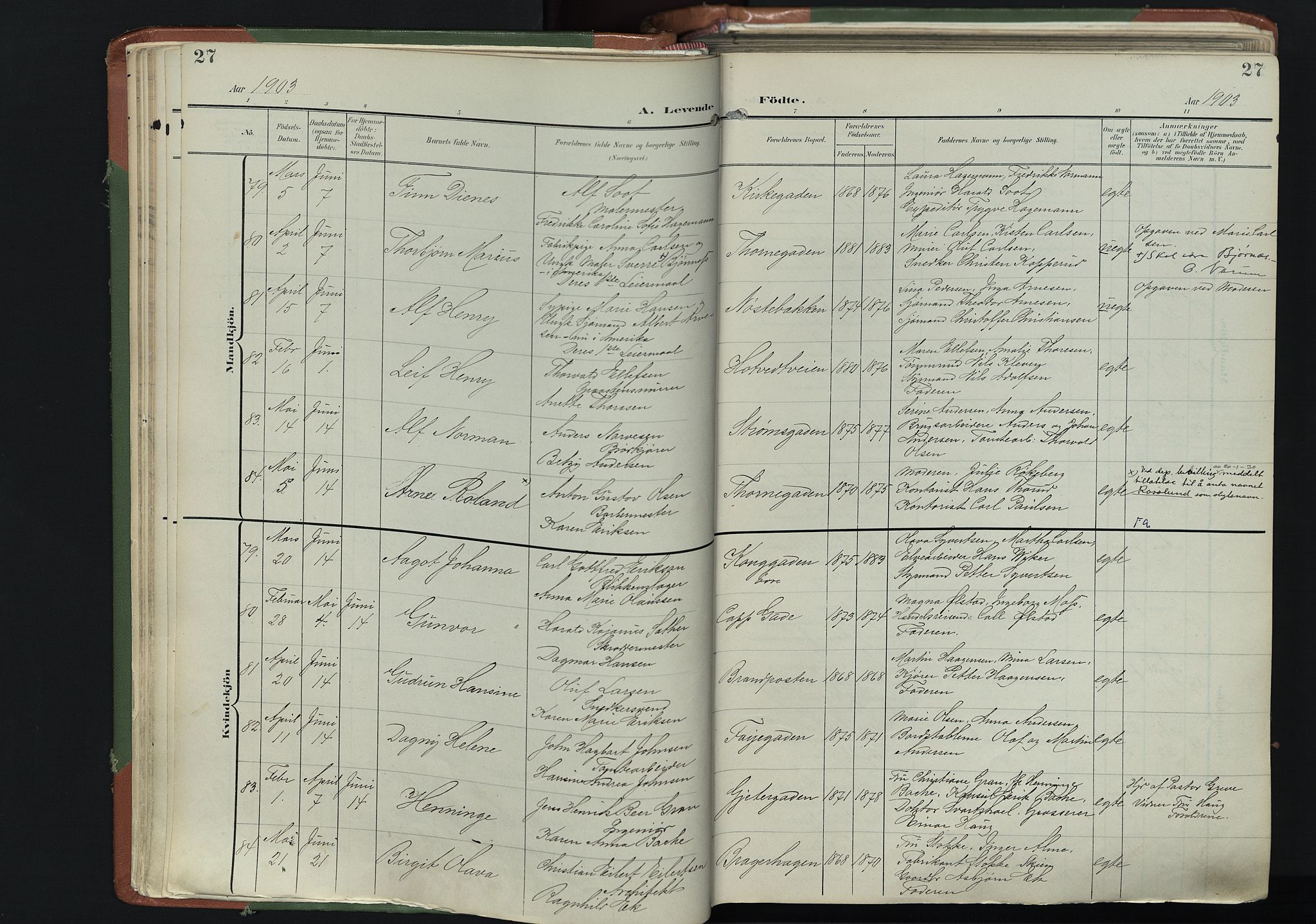 Bragernes kirkebøker, SAKO/A-6/F/Fb/L0009: Parish register (official) no. II 9, 1902-1911, p. 27