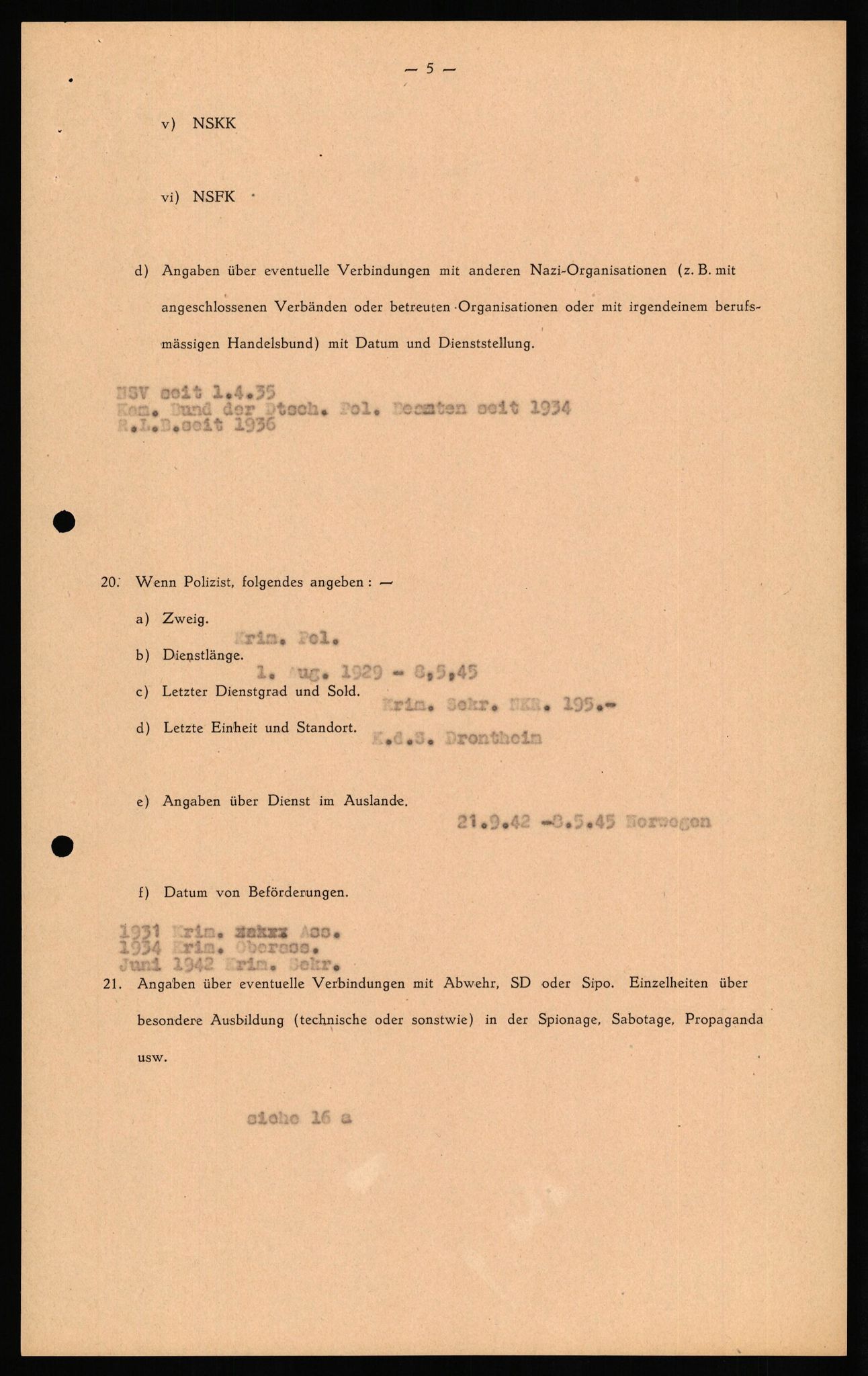 Forsvaret, Forsvarets overkommando II, RA/RAFA-3915/D/Db/L0029: CI Questionaires. Tyske okkupasjonsstyrker i Norge. Tyskere., 1945-1946, p. 207