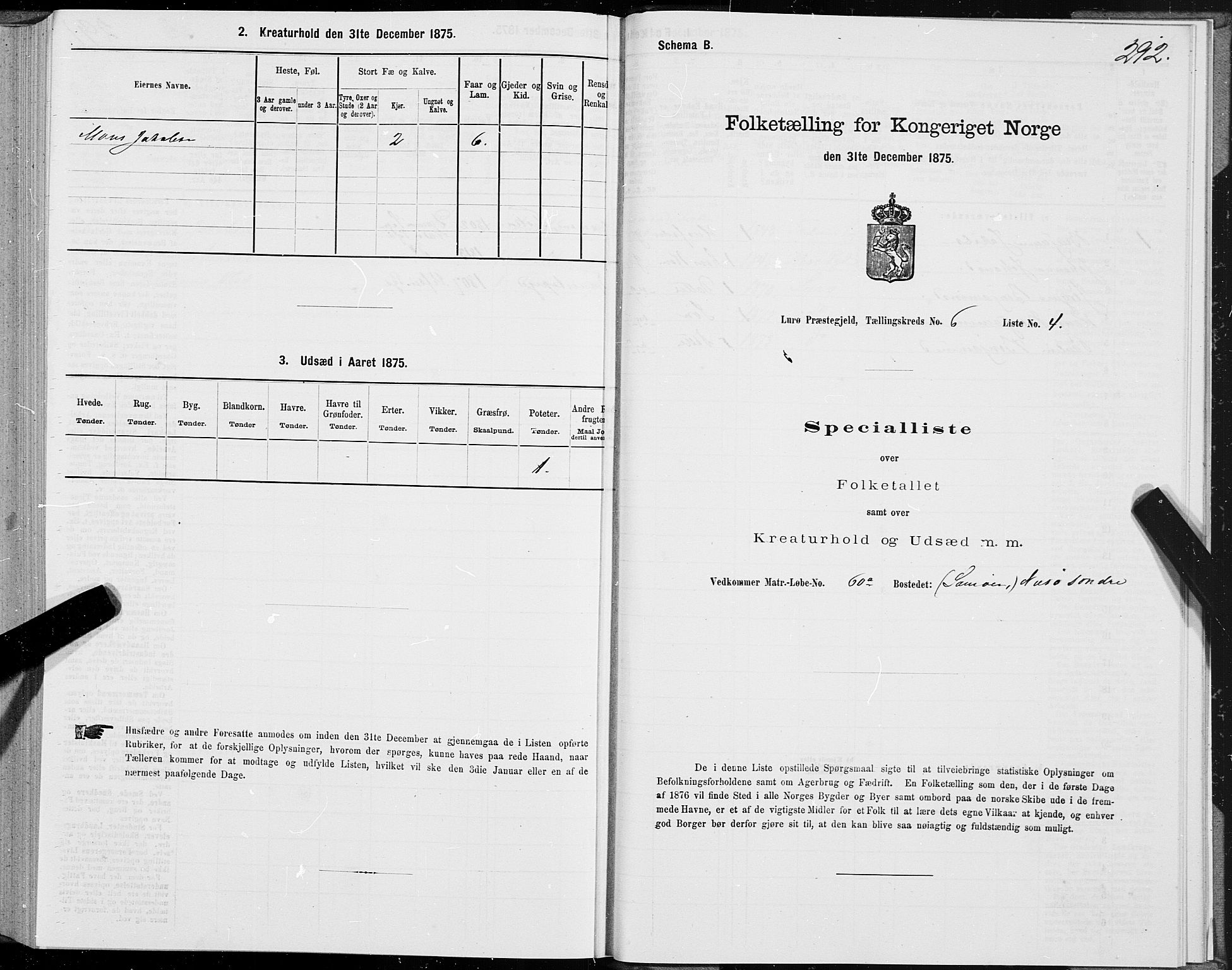 SAT, 1875 census for 1834P Lurøy, 1875, p. 3293