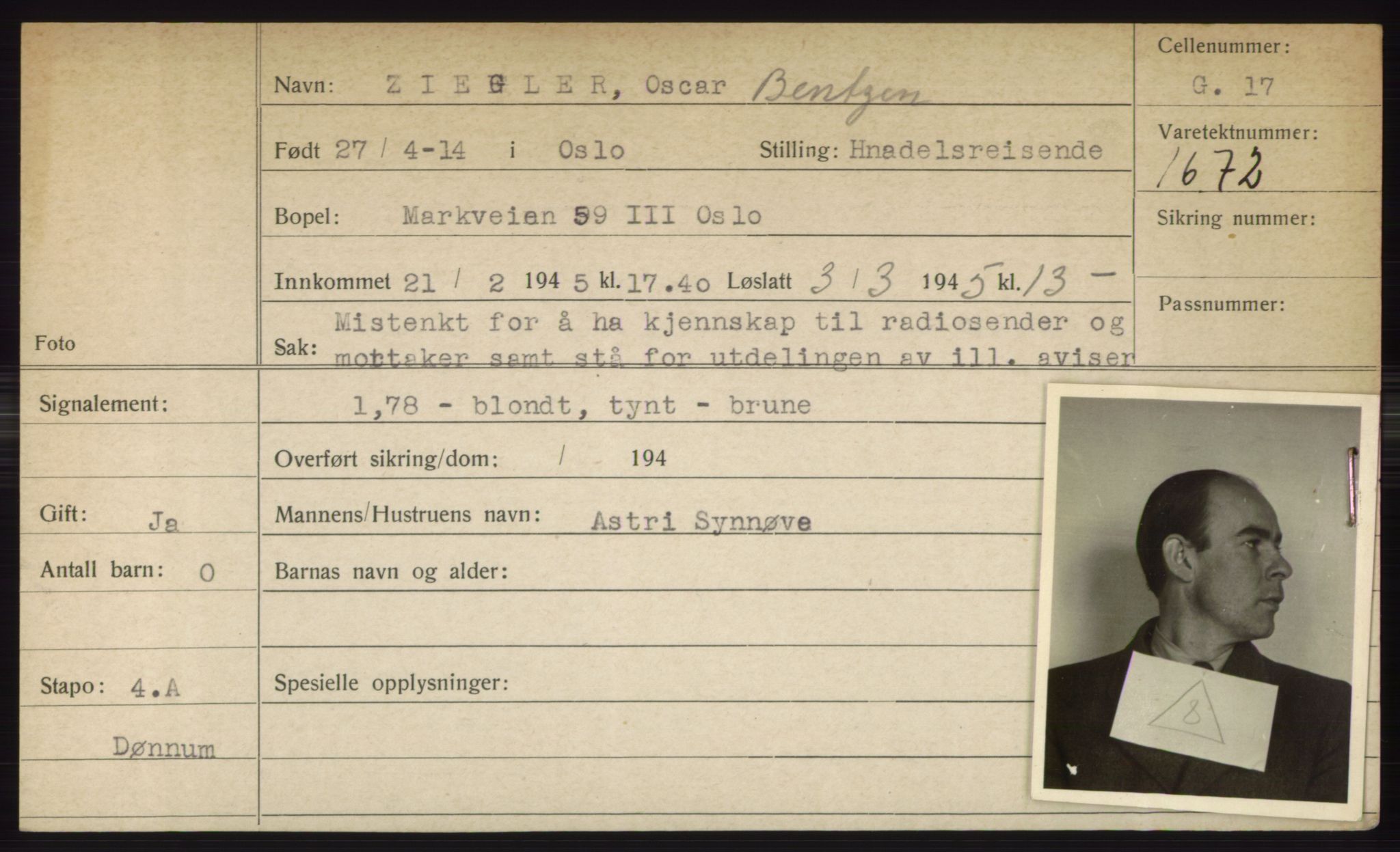 Statspolitiet - Hovedkontoret / Osloavdelingen, AV/RA-S-1329/C/Ck/Cke/L0005: Fangeregister; etternavn S - Å, 1941-1945, p. 691