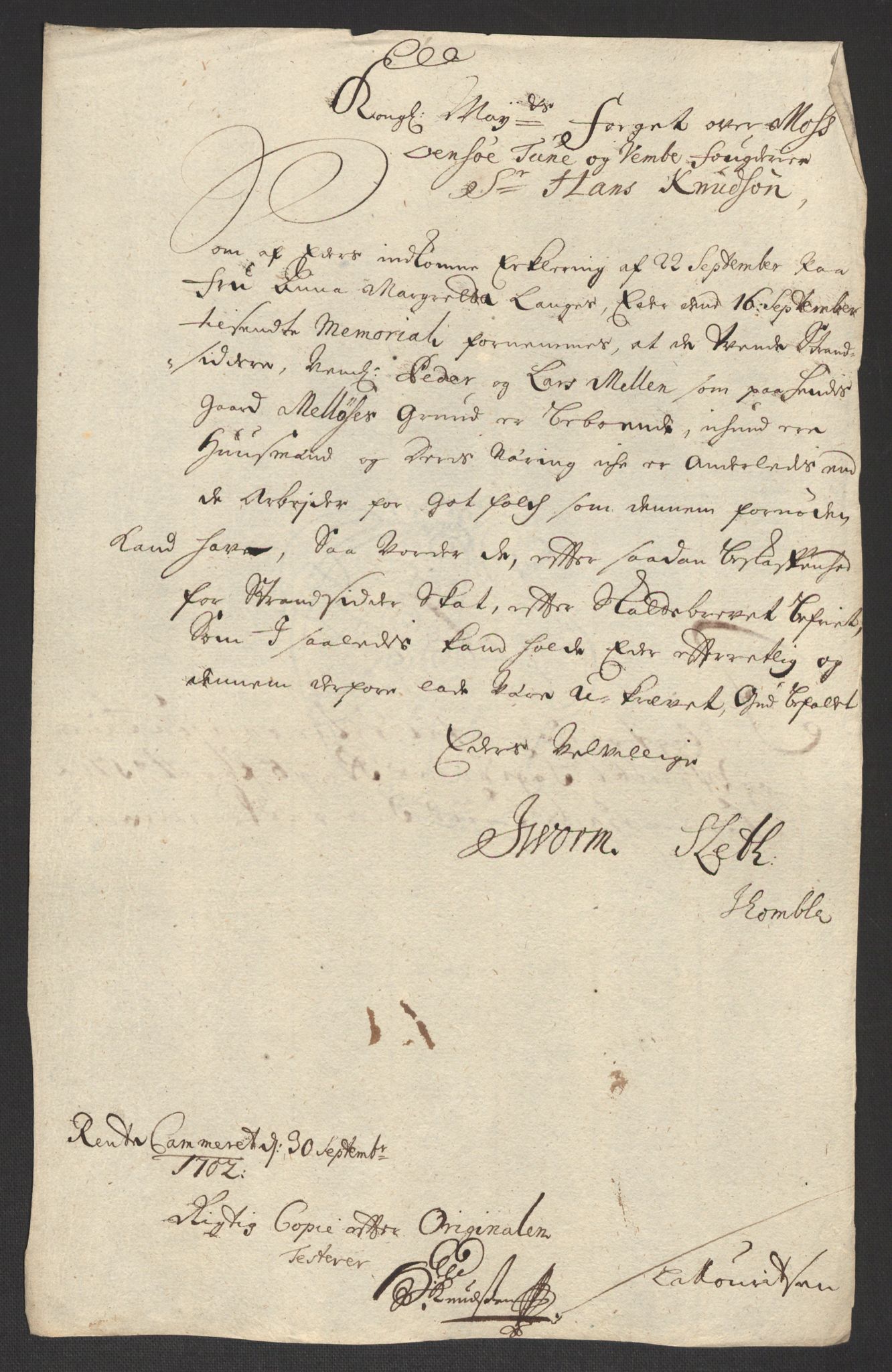 Rentekammeret inntil 1814, Reviderte regnskaper, Fogderegnskap, RA/EA-4092/R04/L0131: Fogderegnskap Moss, Onsøy, Tune, Veme og Åbygge, 1702, p. 76