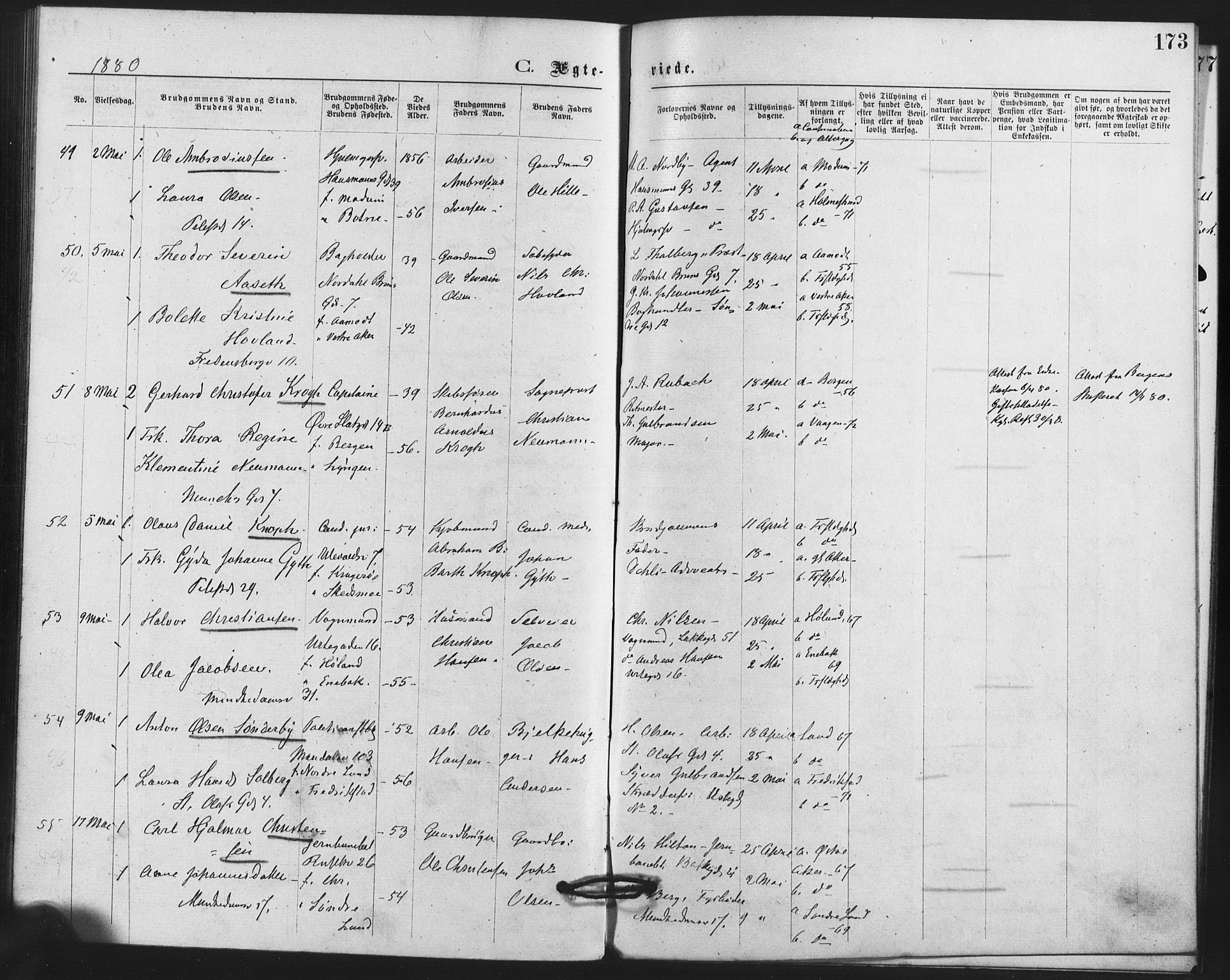 Trefoldighet prestekontor Kirkebøker, SAO/A-10882/F/Fc/L0002: Parish register (official) no. III 2, 1874-1881, p. 173
