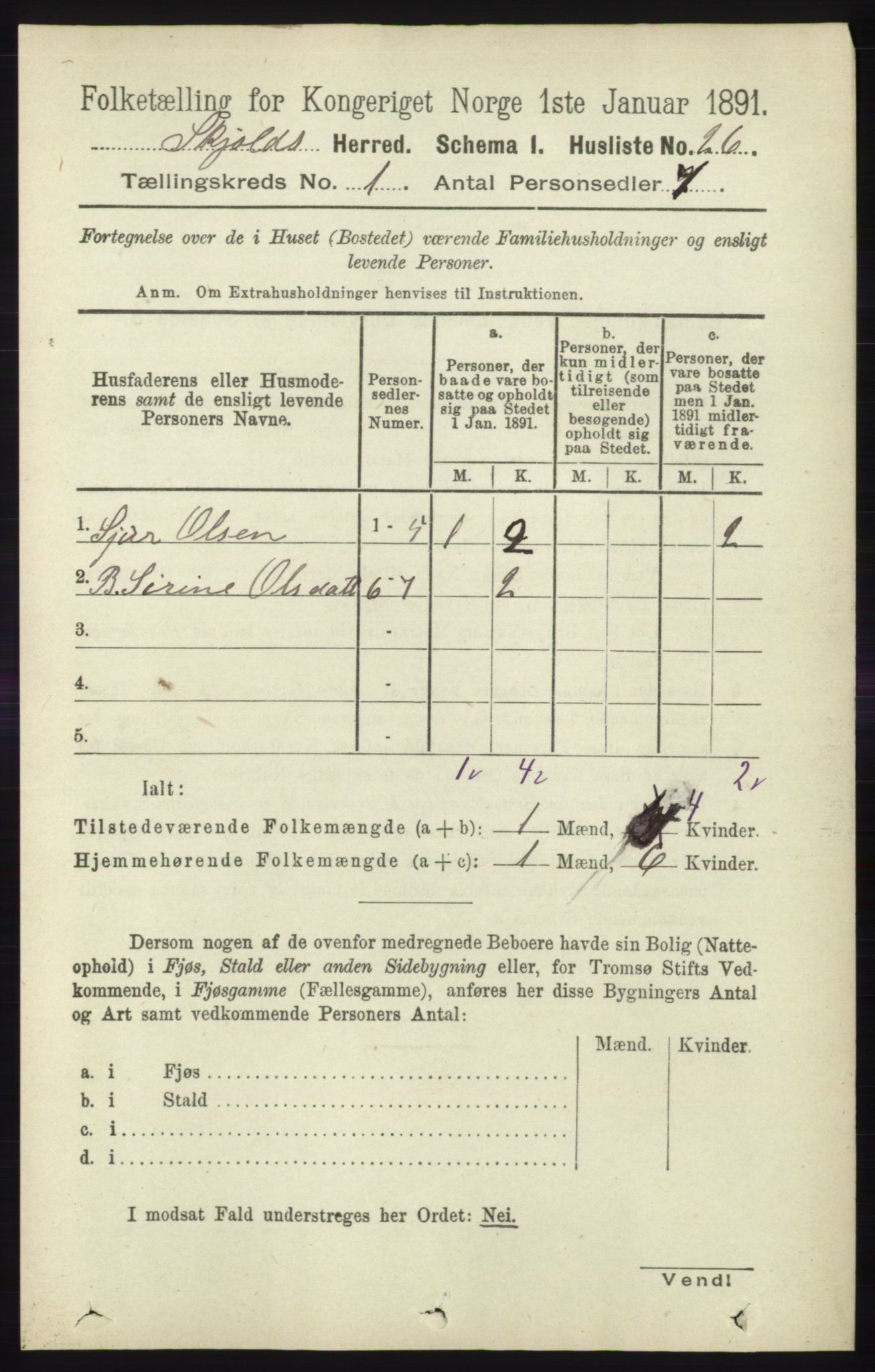 RA, 1891 census for 1154 Skjold, 1891, p. 60