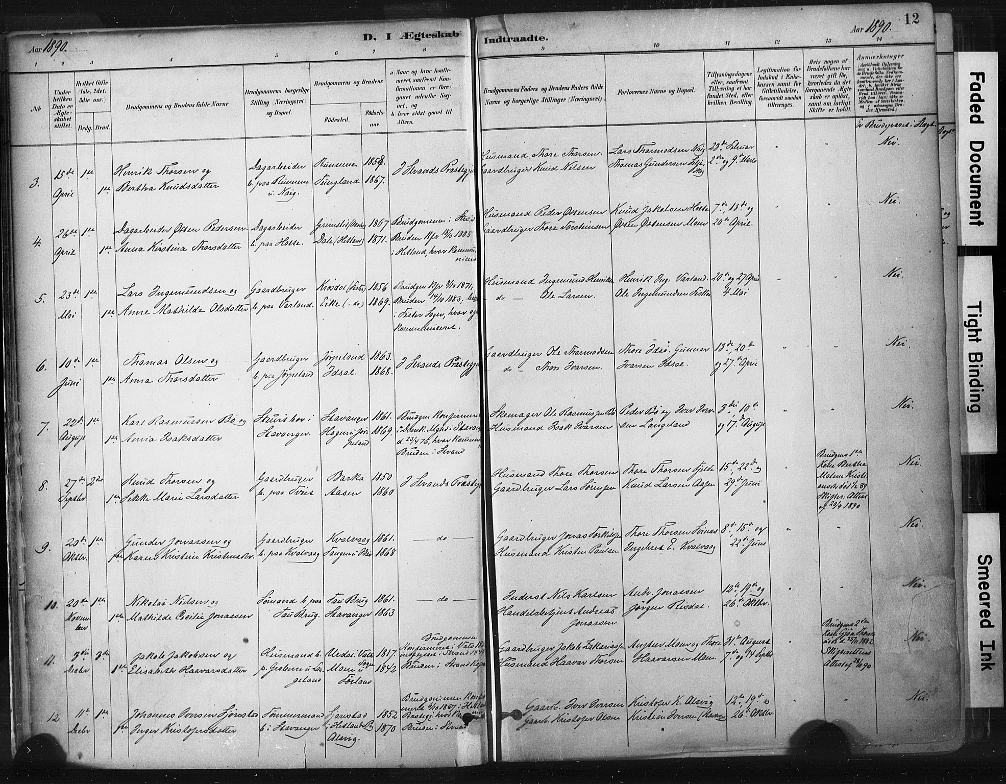 Strand sokneprestkontor, AV/SAST-A-101828/H/Ha/Haa/L0010: Parish register (official) no. A 10, 1882-1929, p. 12