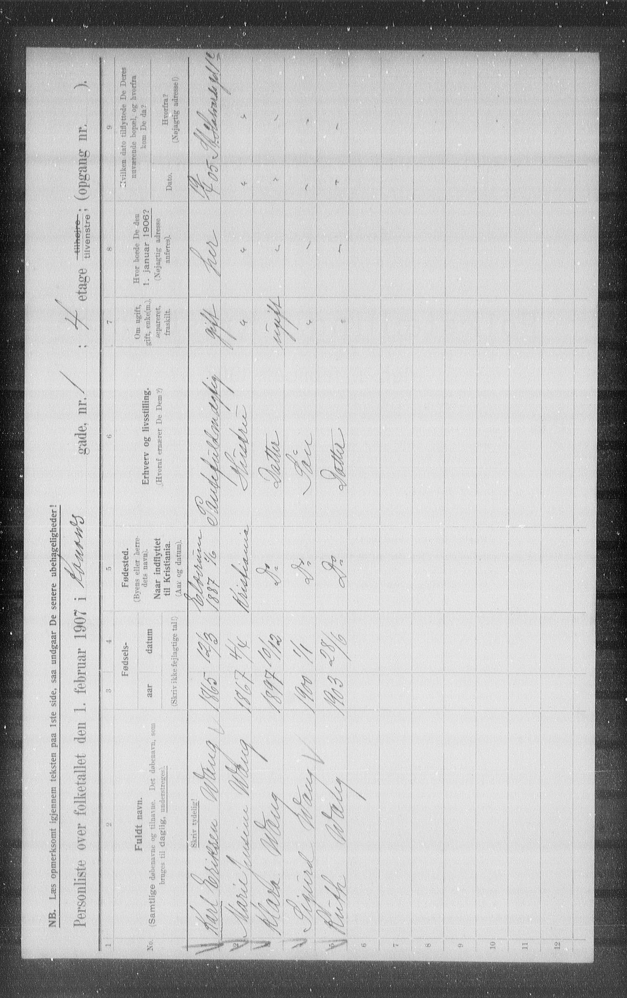 OBA, Municipal Census 1907 for Kristiania, 1907, p. 27011