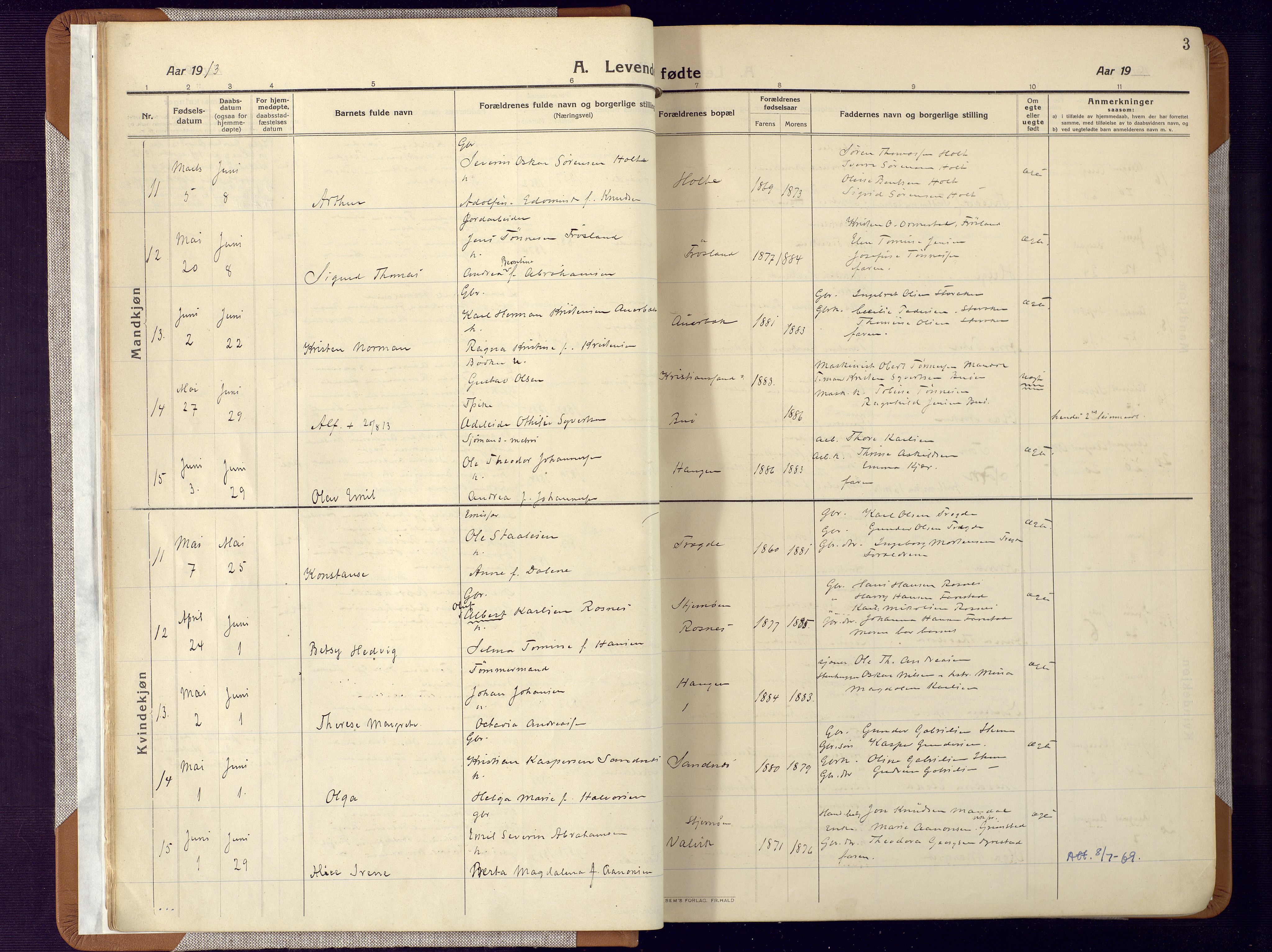 Mandal sokneprestkontor, AV/SAK-1111-0030/F/Fa/Faa/L0022: Parish register (official) no. A 22, 1913-1925, p. 3