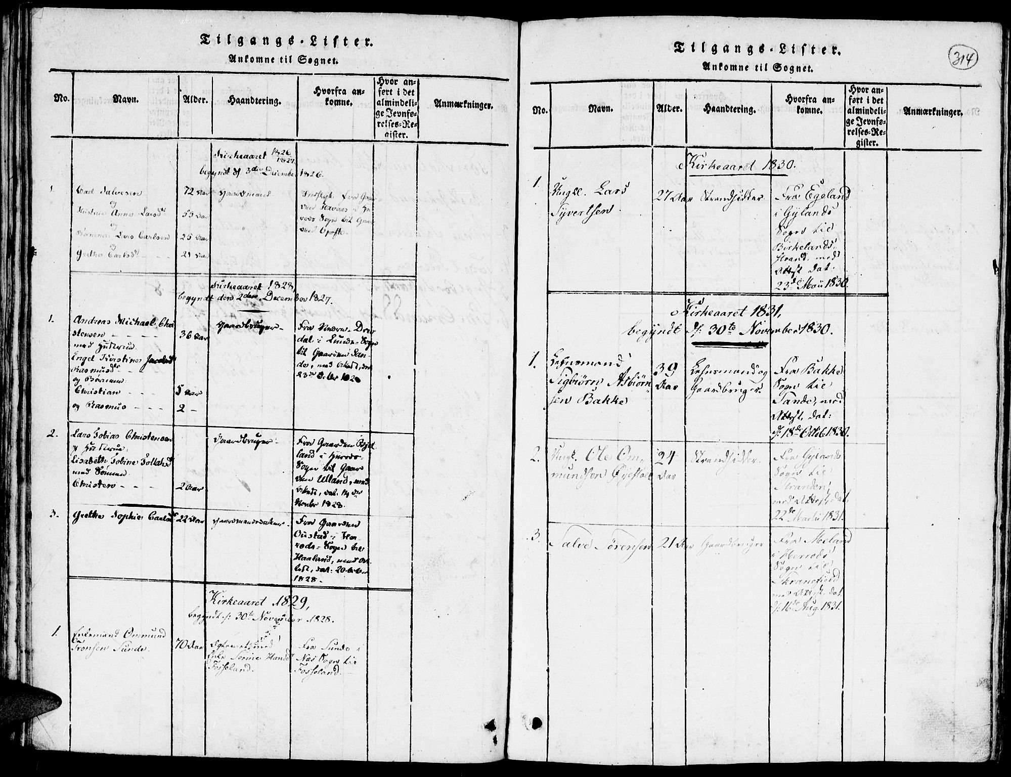 Kvinesdal sokneprestkontor, SAK/1111-0026/F/Fa/Faa/L0001: Parish register (official) no. A 1, 1815-1849, p. 314