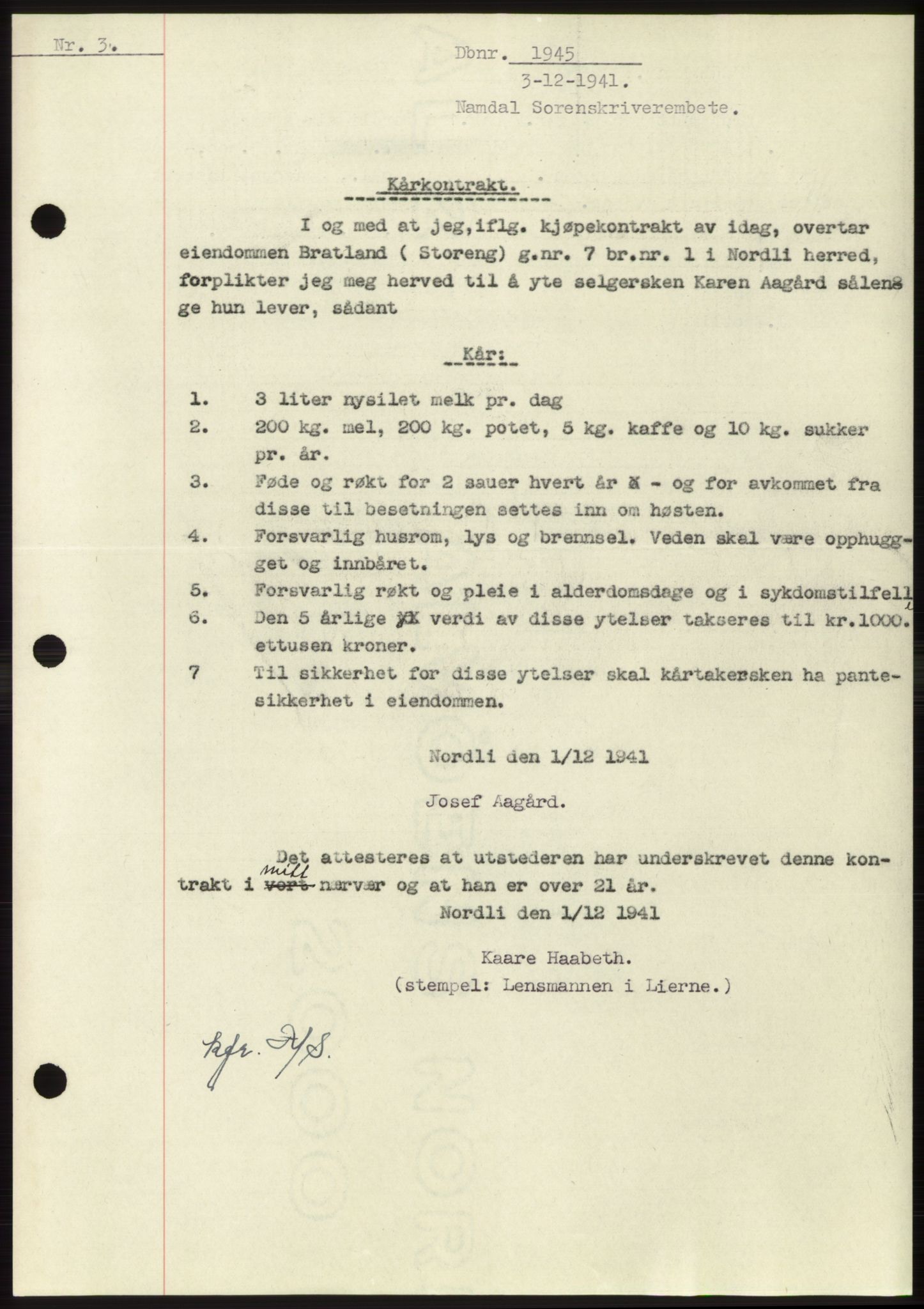 Namdal sorenskriveri, SAT/A-4133/1/2/2C: Mortgage book no. -, 1941-1942, Diary no: : 1945/1941