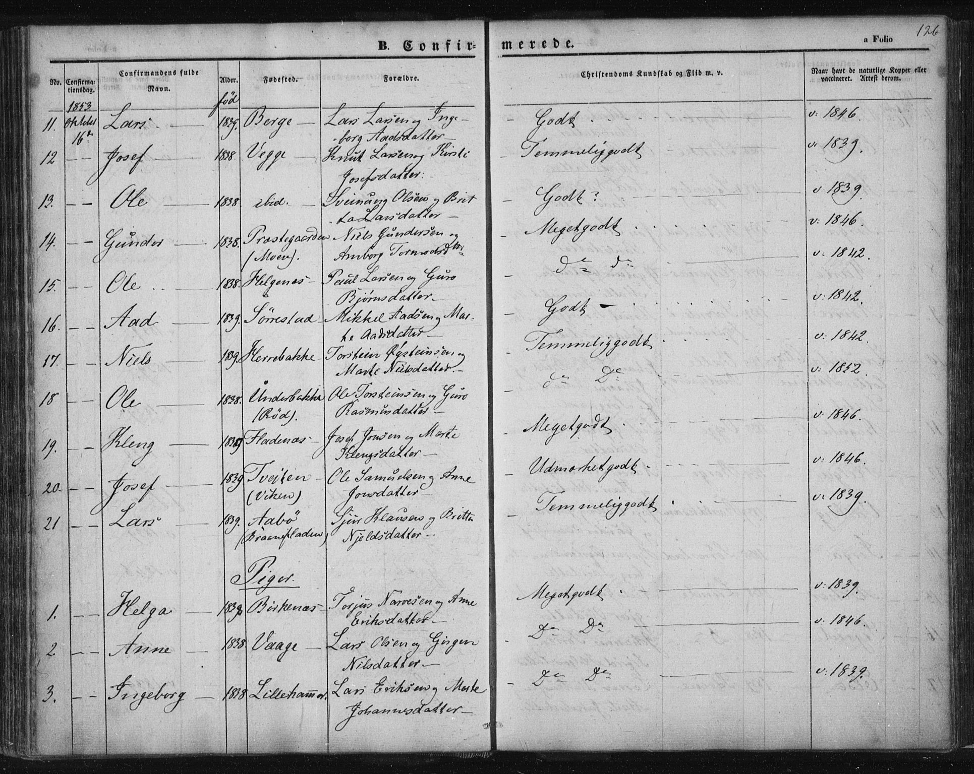 Suldal sokneprestkontor, SAST/A-101845/01/IV/L0008: Parish register (official) no. A 8, 1836-1853, p. 126