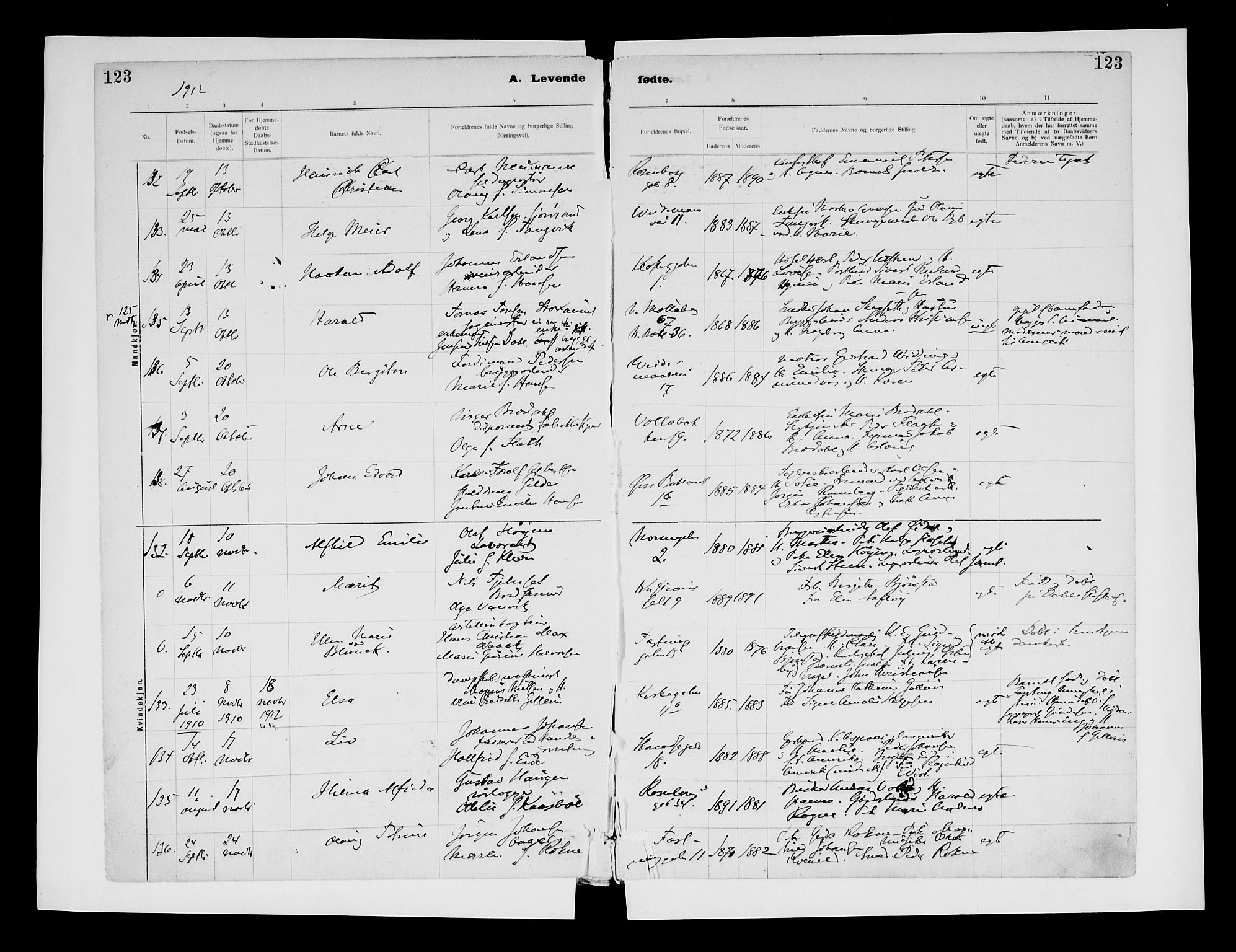 Ministerialprotokoller, klokkerbøker og fødselsregistre - Sør-Trøndelag, SAT/A-1456/604/L0203: Parish register (official) no. 604A23, 1908-1916, p. 123