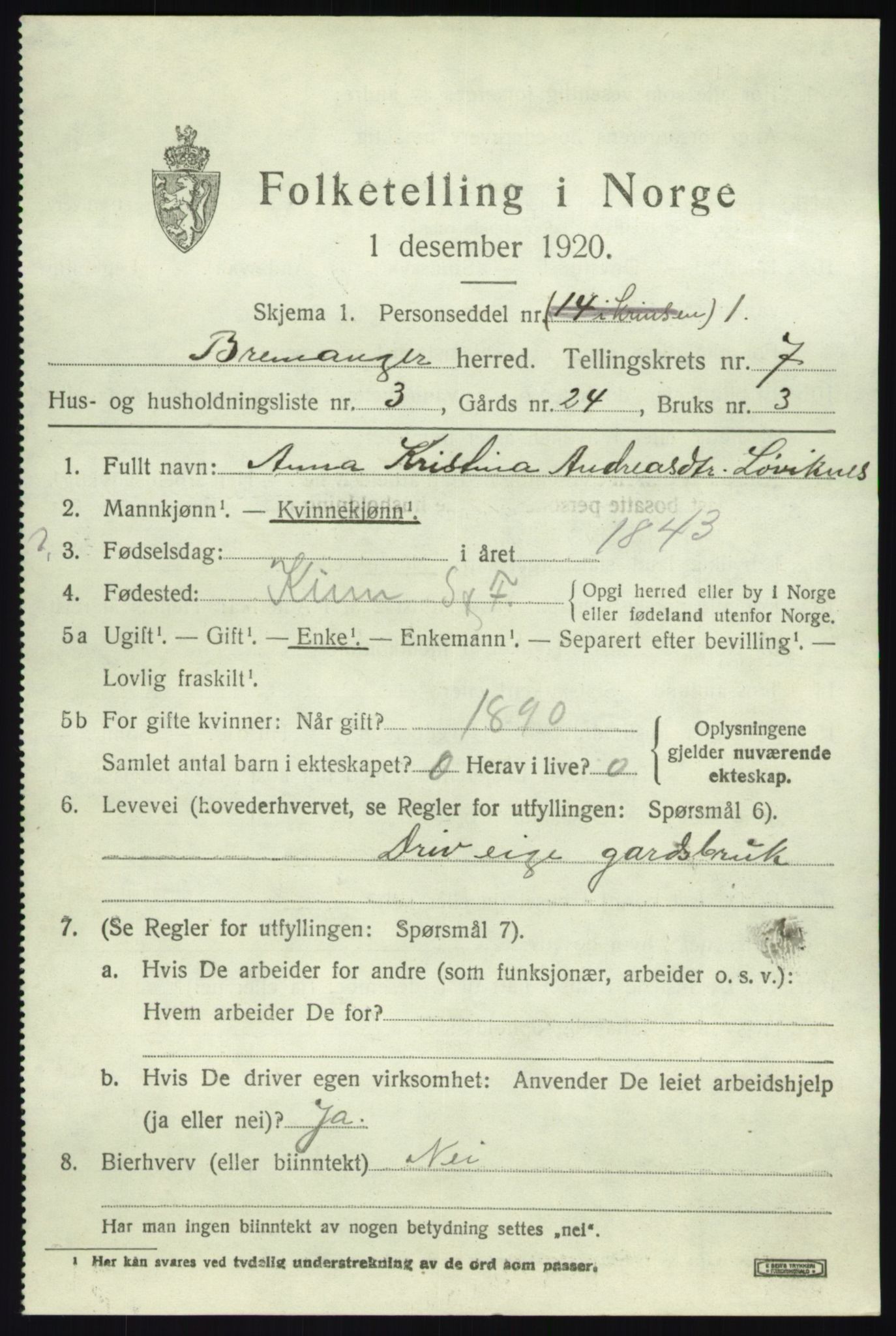 SAB, 1920 census for Bremanger, 1920, p. 4428