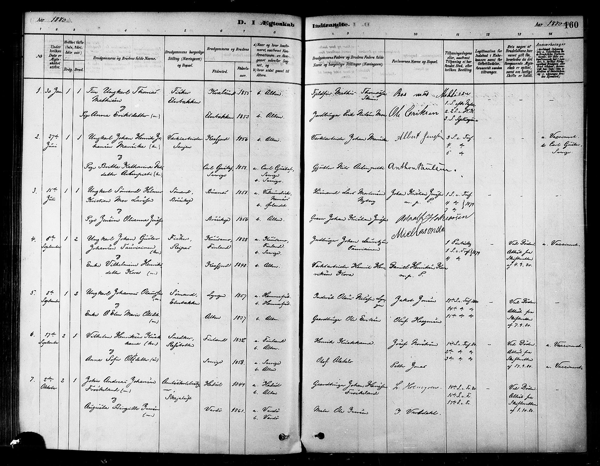 Alta sokneprestkontor, SATØ/S-1338/H/Ha/L0002.kirke: Parish register (official) no. 2, 1879-1892, p. 160