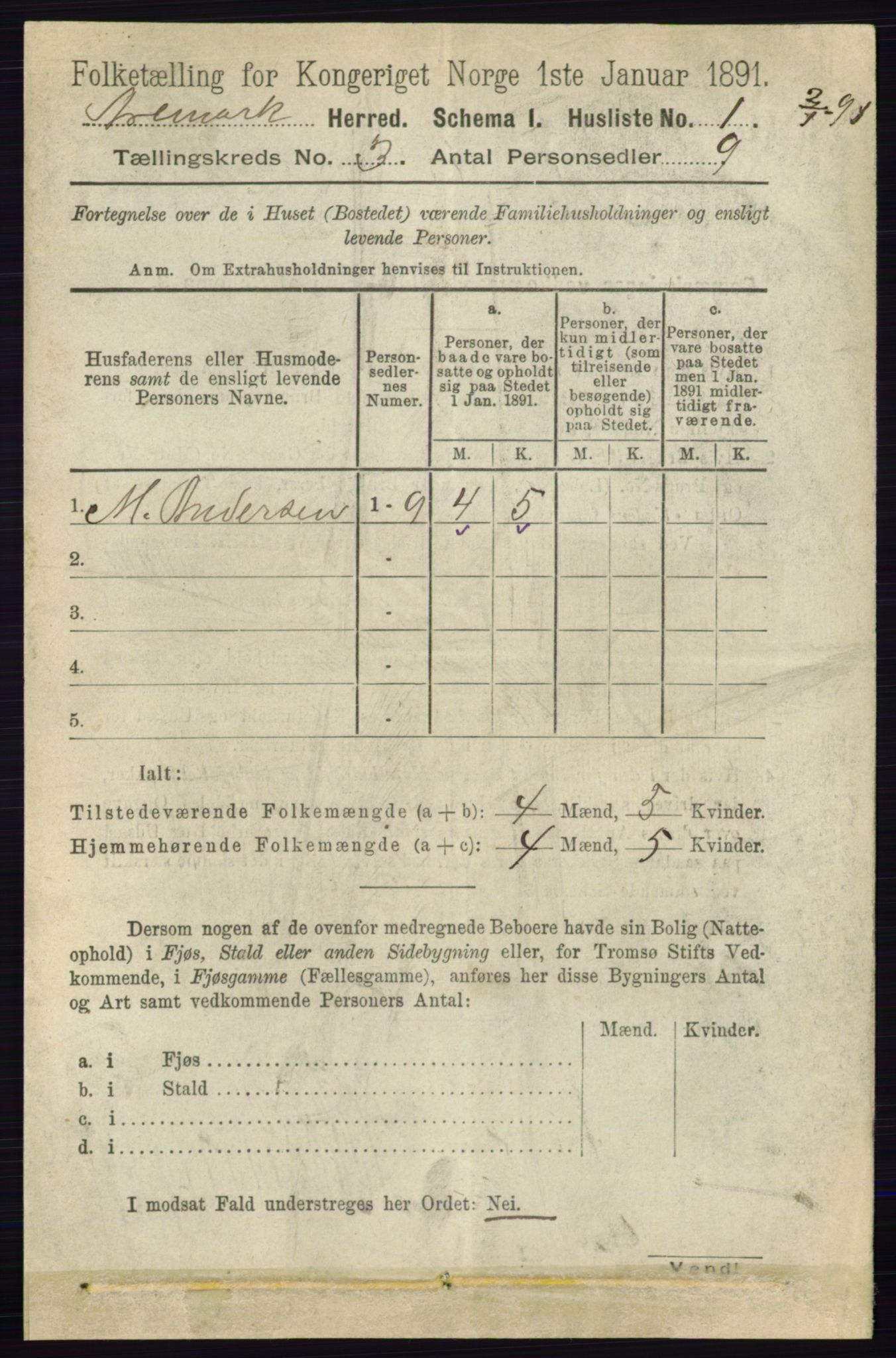 RA, 1891 census for 0118 Aremark, 1891, p. 1340